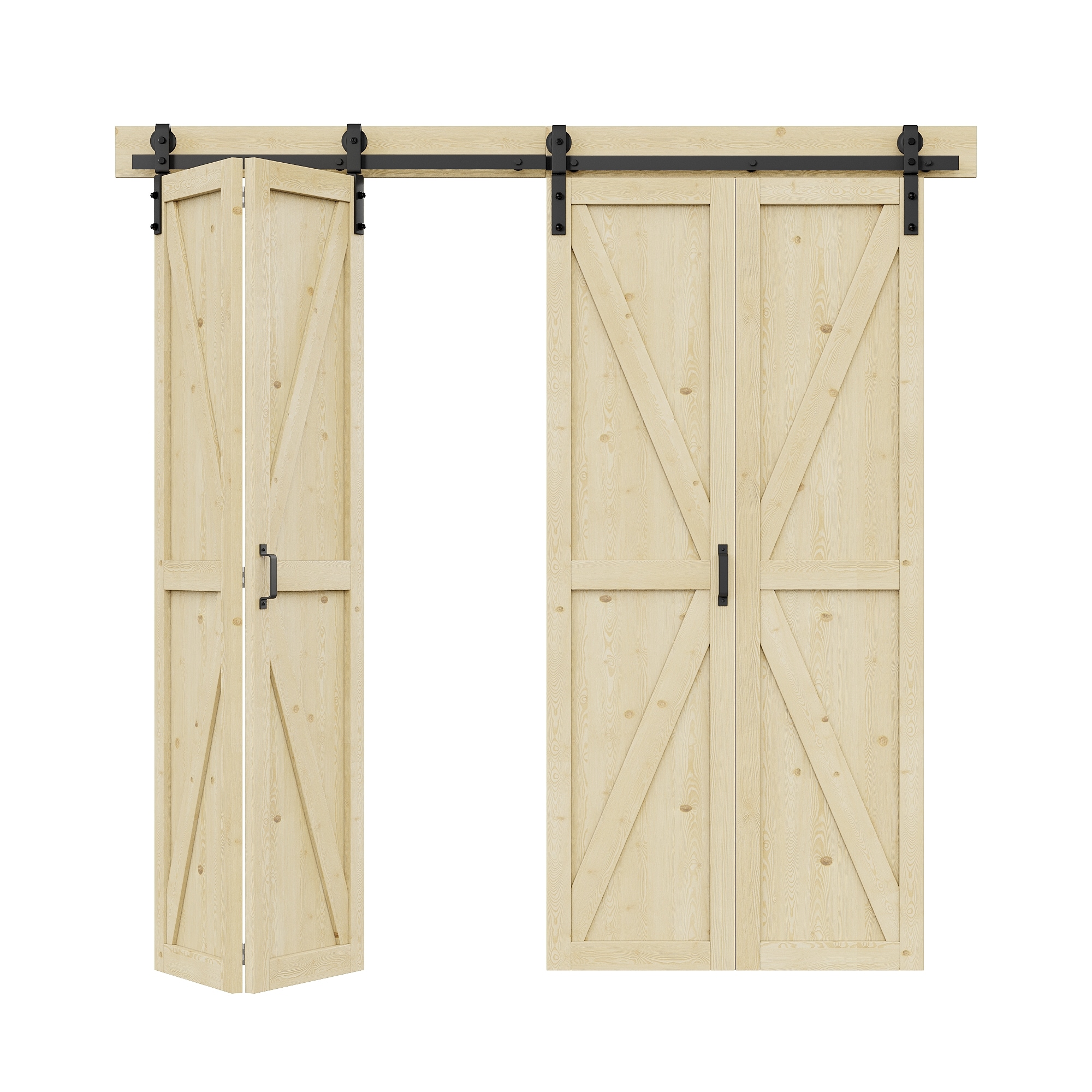 AINLARRY ZDGC-BD-PK-72 72-in x 84-in Brown Unfinished K-frame Pine Wood Solid core Double bifold Barn Door (Hardware Included)