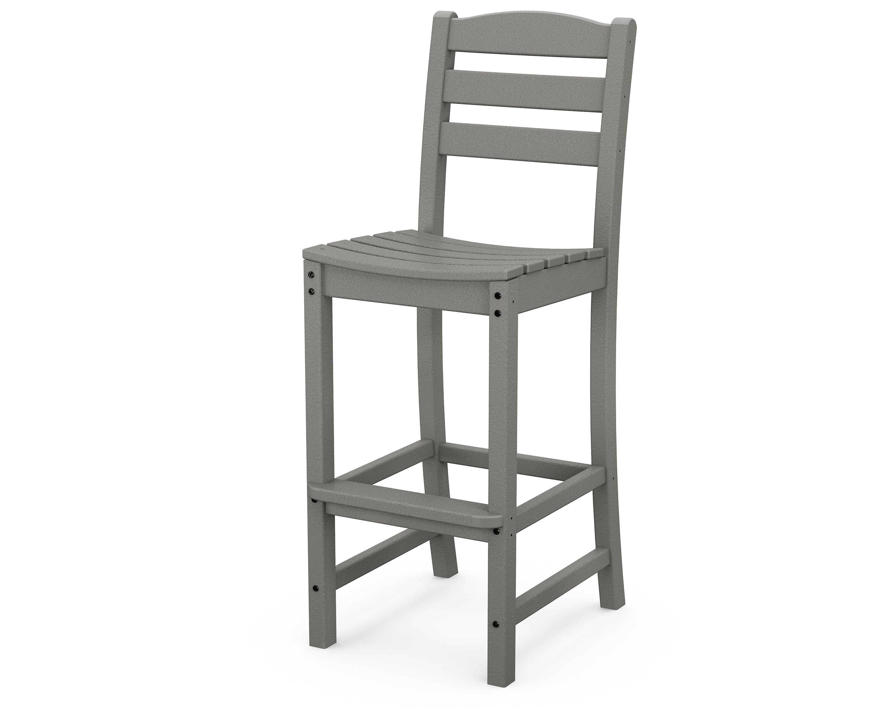 POLYWOOD La Casa Cafe Slate Grey HDPE Frame Stationary Bar Stool Chair with Slat Seat #TD102GY