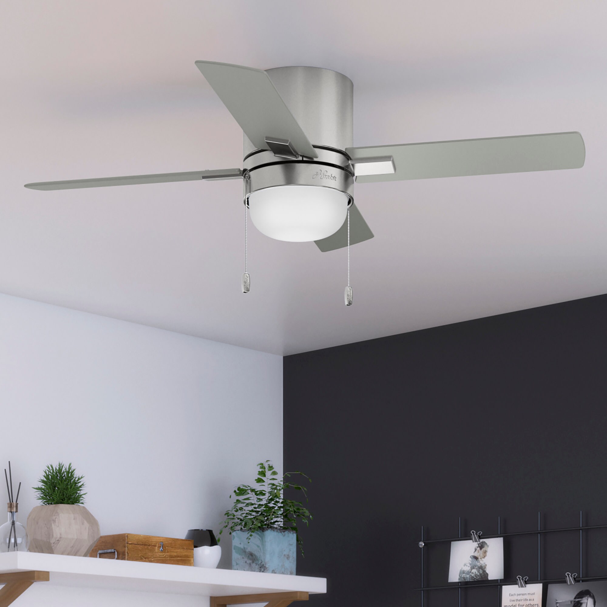 Hunter Minikin 44-in Brushed Nickel Indoor Flush Mount Ceiling Fan With 