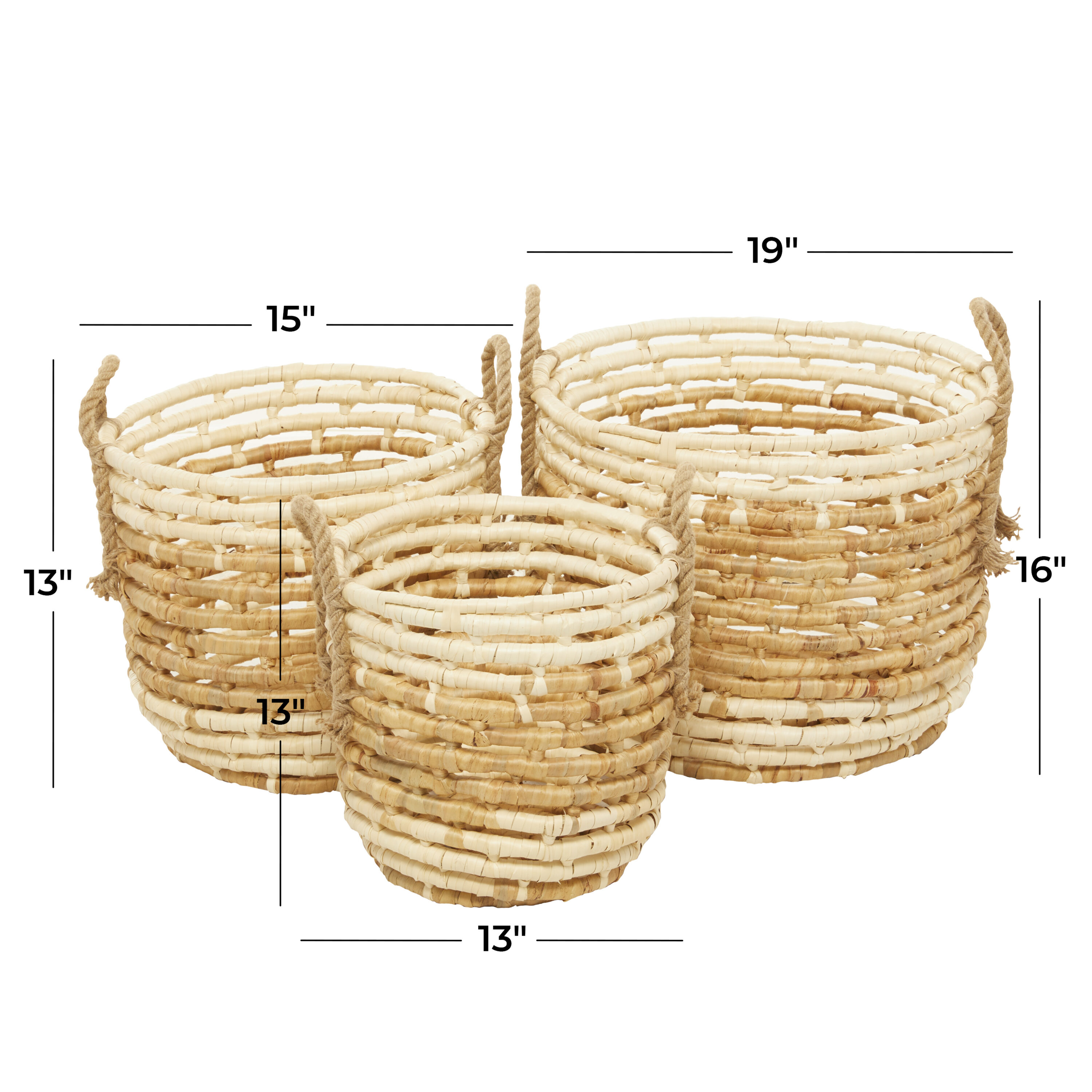 Grayson Lane 3-Pack 17.35-in W x 18.95-in H x 16.05-in D Brown Handmade  with Handles Wood Basket in the Storage Bins & Baskets department at