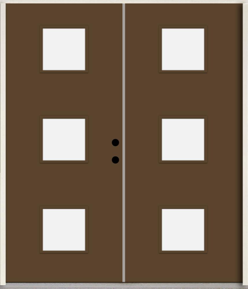 RELIABILT LO1066446 Spotlights 64-in x 80-in x Fiberglass 1/4 lite Left-hand inswing Sable Paint Painted Prehung Double Front Door Insulating core