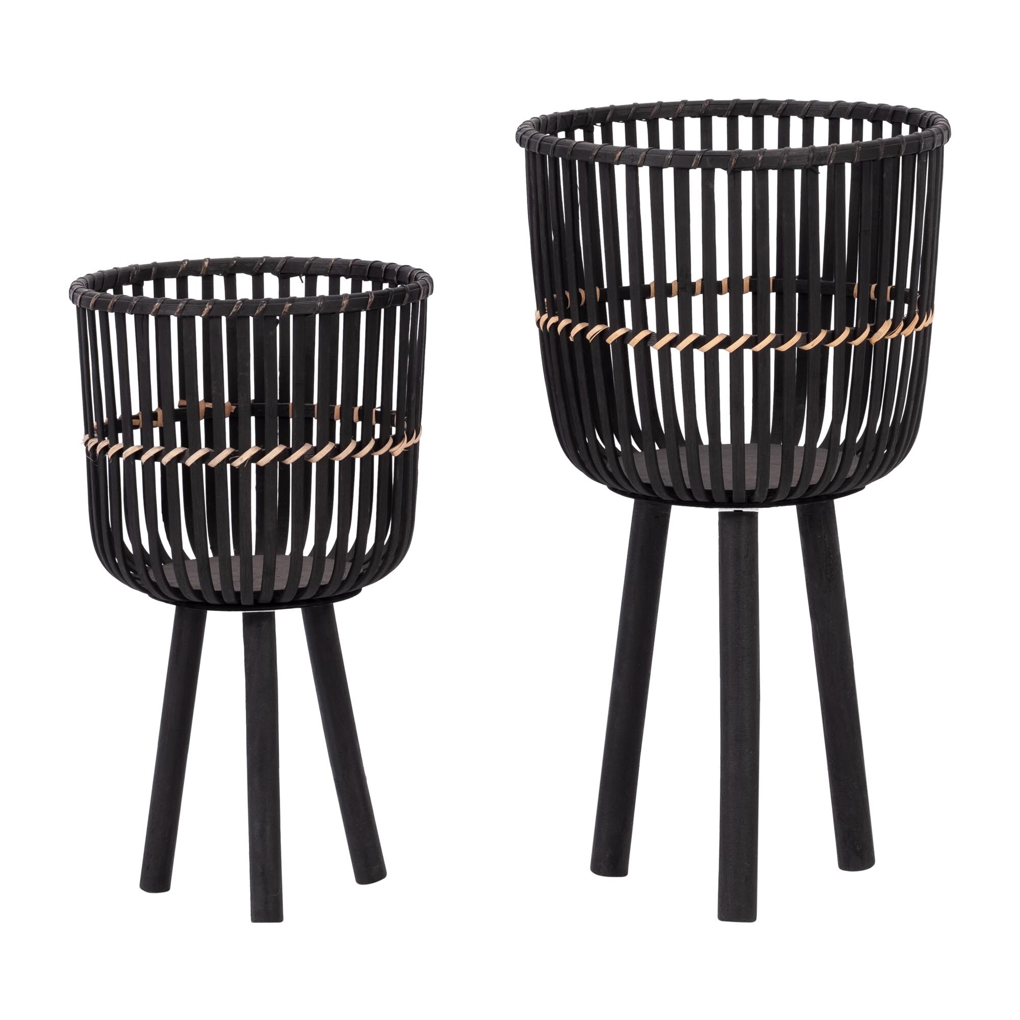 Miki Shinly JJ-6811-44SH Round 13.0-in W x 23-in H x 13-in D Black Bamboo Indoor/Outdoor Planter