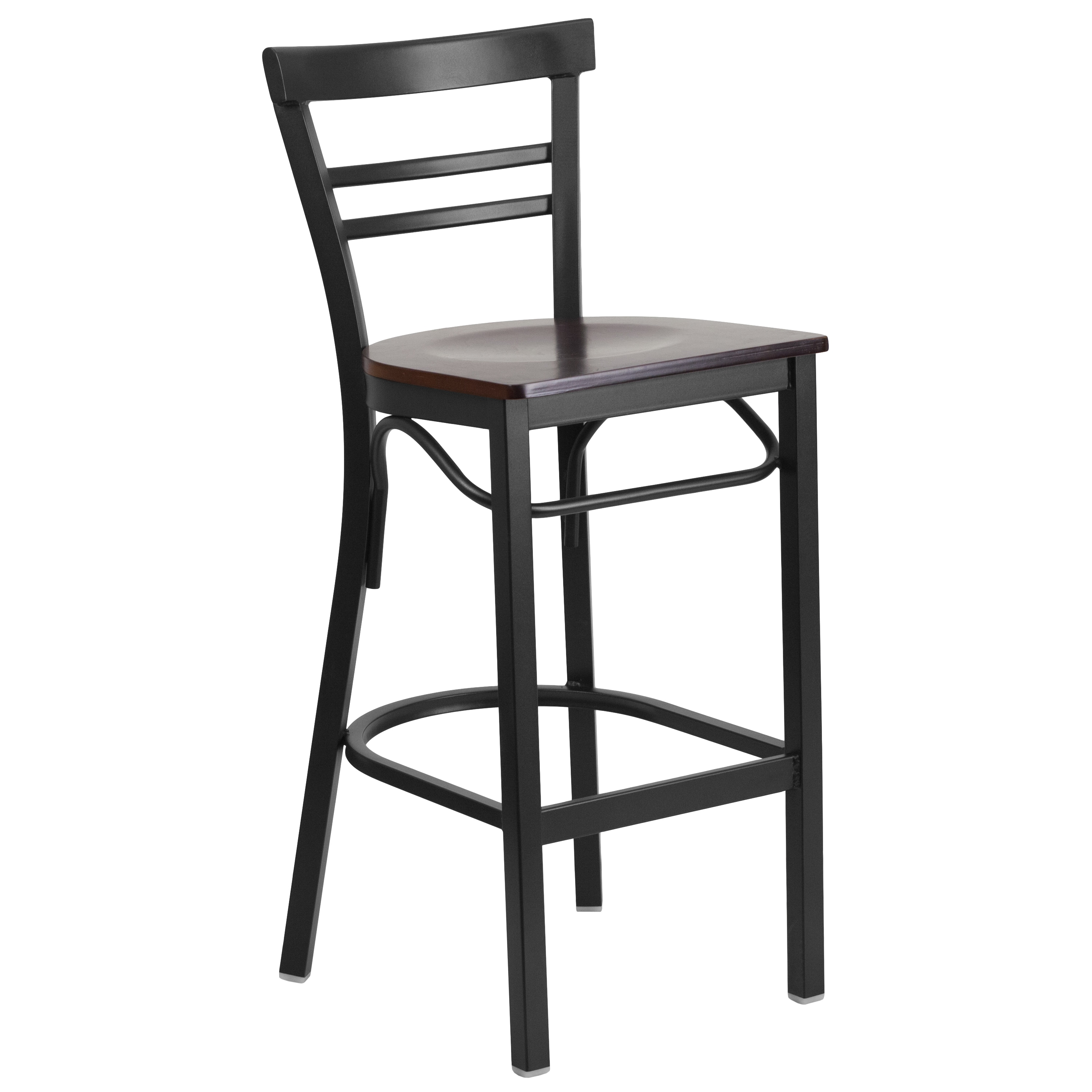 Flash Furniture 889142025085 Walnut Wood Seat/Black Metal Frame 27.13-in H Counter height Square seat Metal Bar Stool and Back