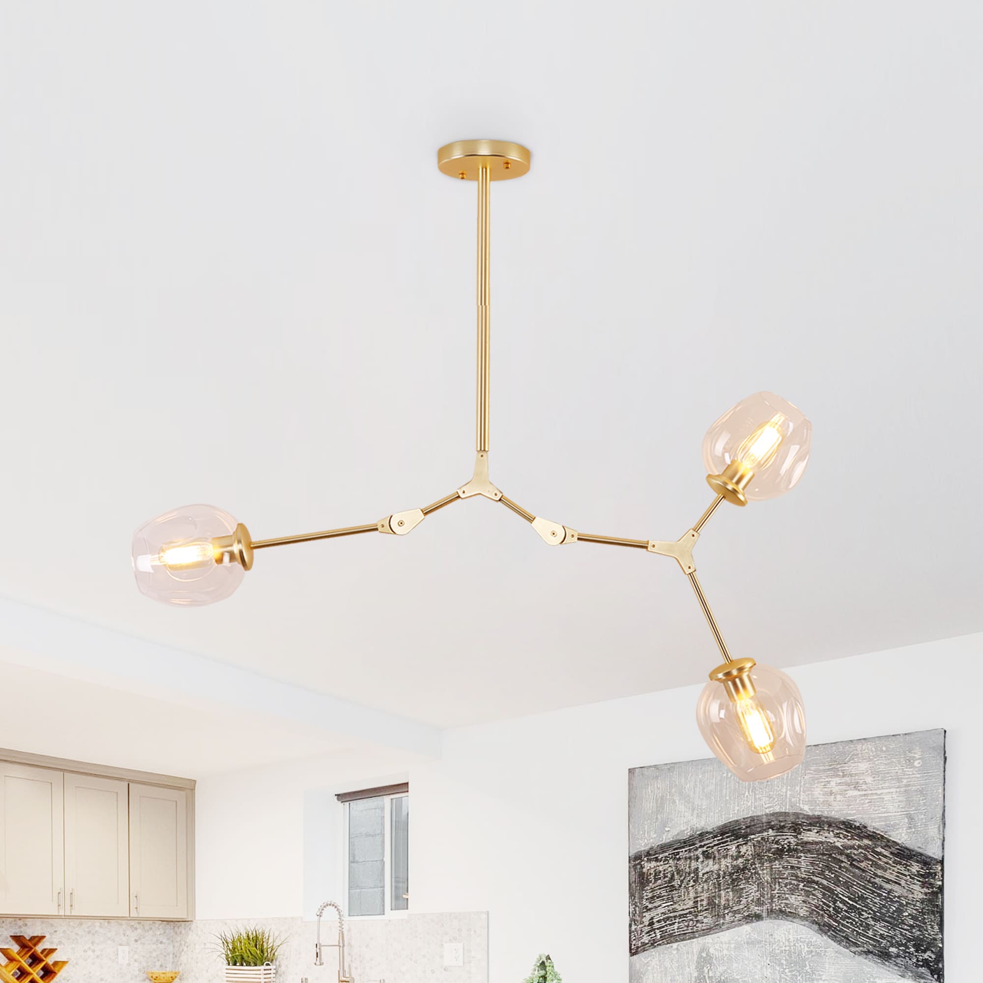 Bella Depot BD1031-3 Fancy glass chandelier 3 -Light Matte Gold Modern/contemporary For Use in Bedrooms, Dining Rooms, Foyers, Kitchens, Living Rooms Chandelier