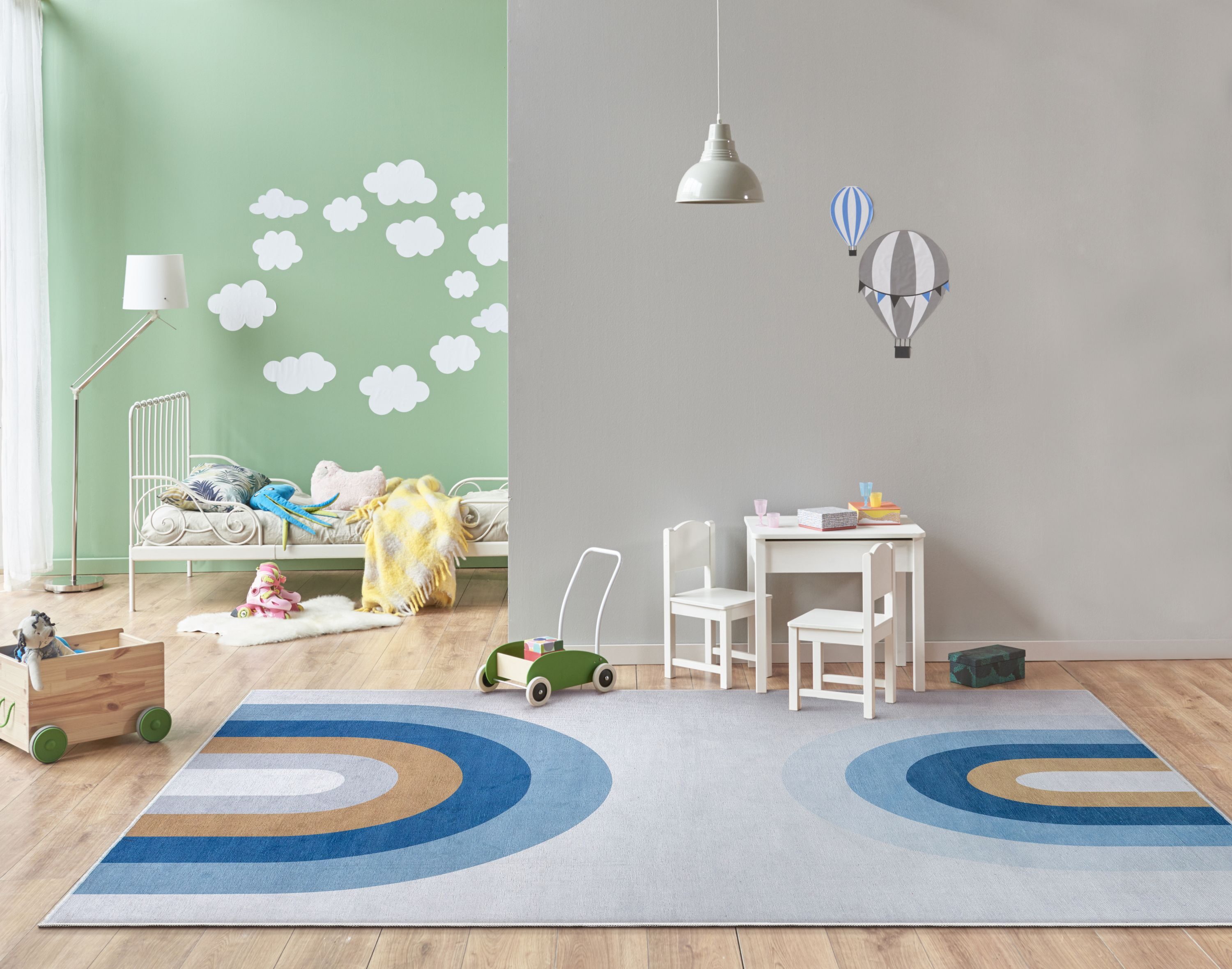 Blue Chenille Synthetic Flat Woven Kids Rug 5' x 7'