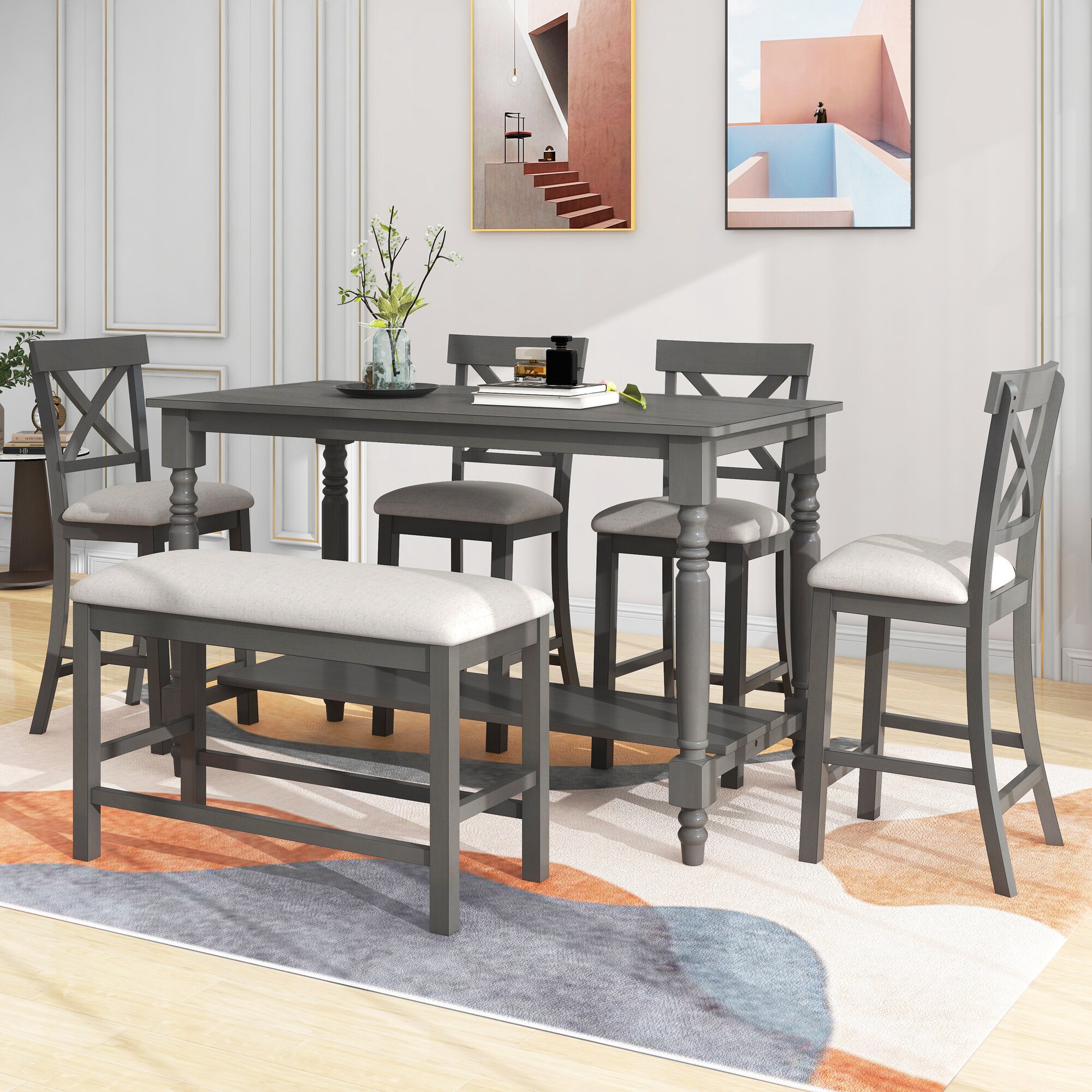 Qualler DTM000064E Gray Contemporary/Modern Dining Room Set with Rectangular Table ( Seats 6 )