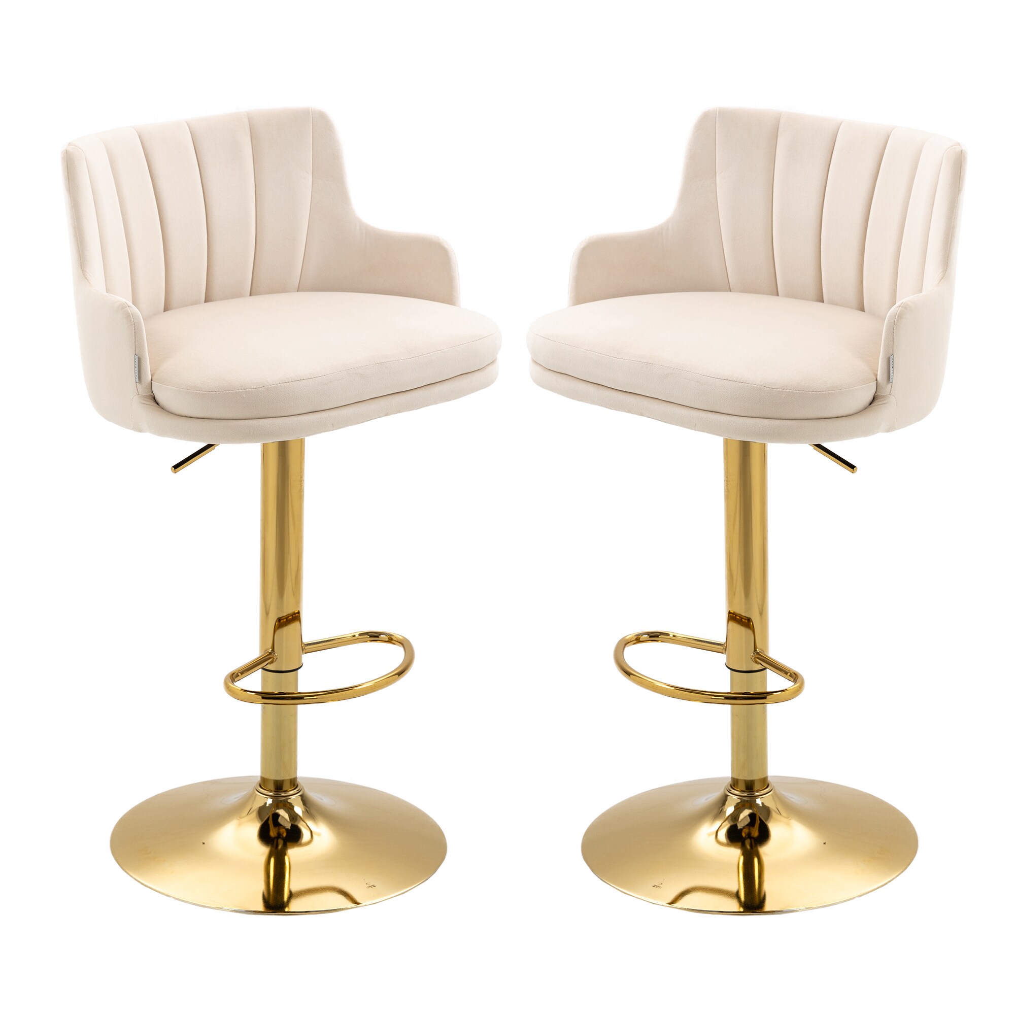 AHIOU HOME ATM-HFSN-9909IY 2 -Set Metal 25.2-Inches H Adjustable Height Counter height Square seat Upholstered Swivel Metal Bar Stool with Arms and Back