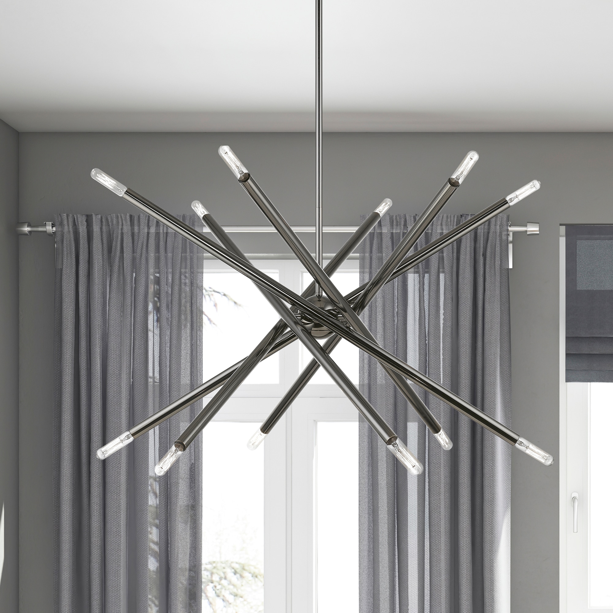Soho Asymmetrical 12-Light Black Chrome Sputnik Chandelier