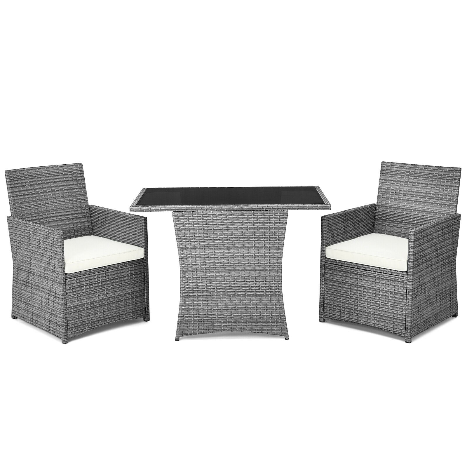 LIVIZA OUZ68177WH 3 -Piece Wicker Patio Conversation Set with Off-white Cushions