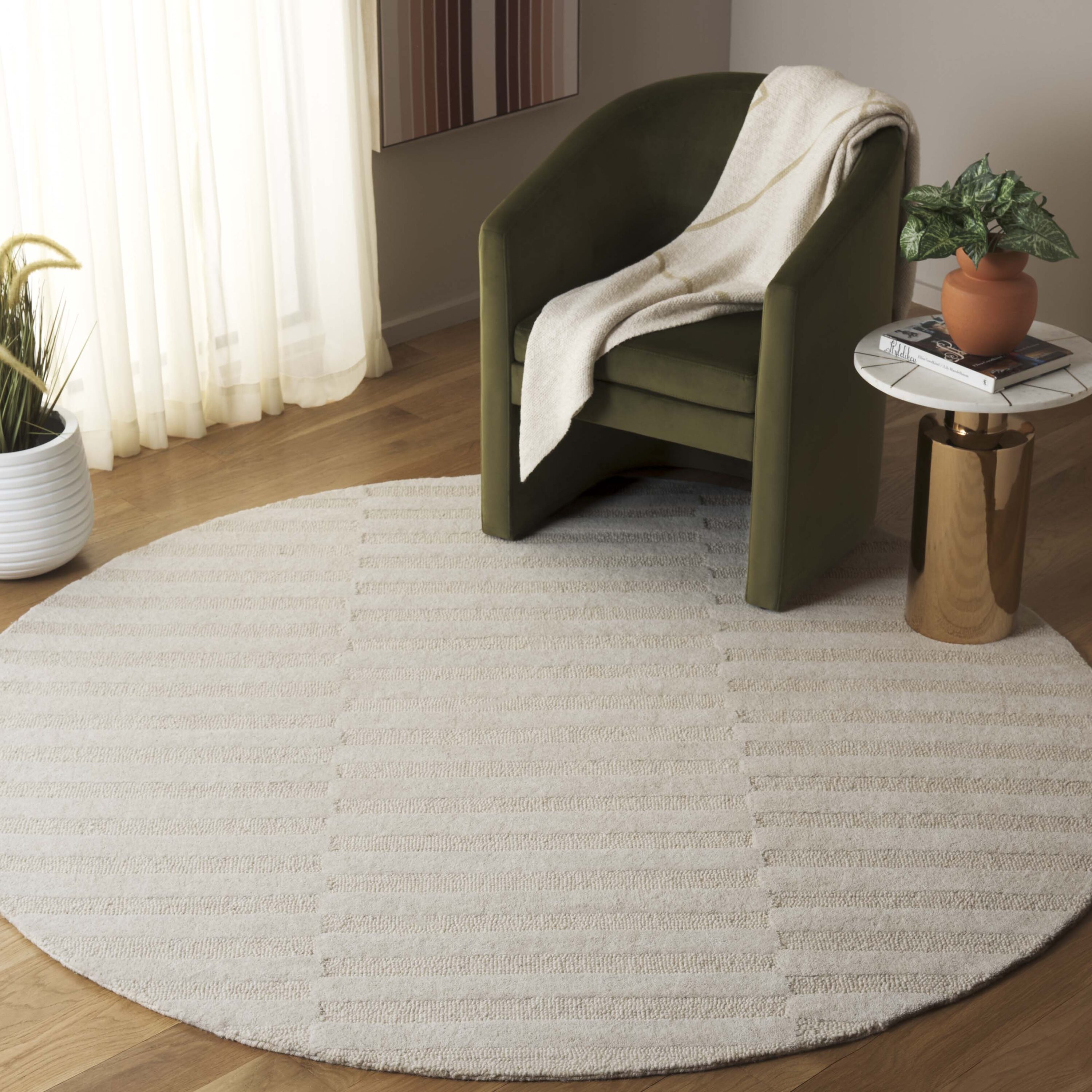  Ebony 404 Ivory Contemporary 6ft x 6ft Round Rug