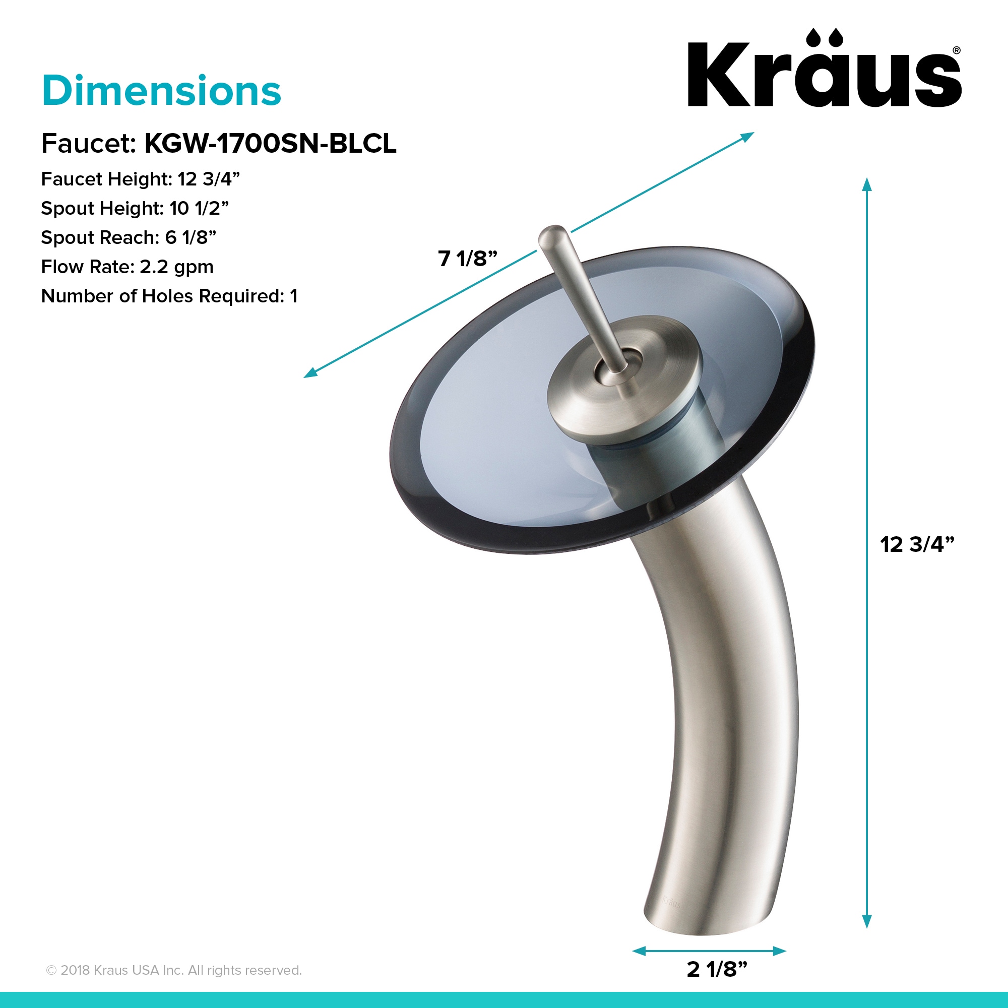 Satin Nickel and Glass Single Hole Vessel Faucet