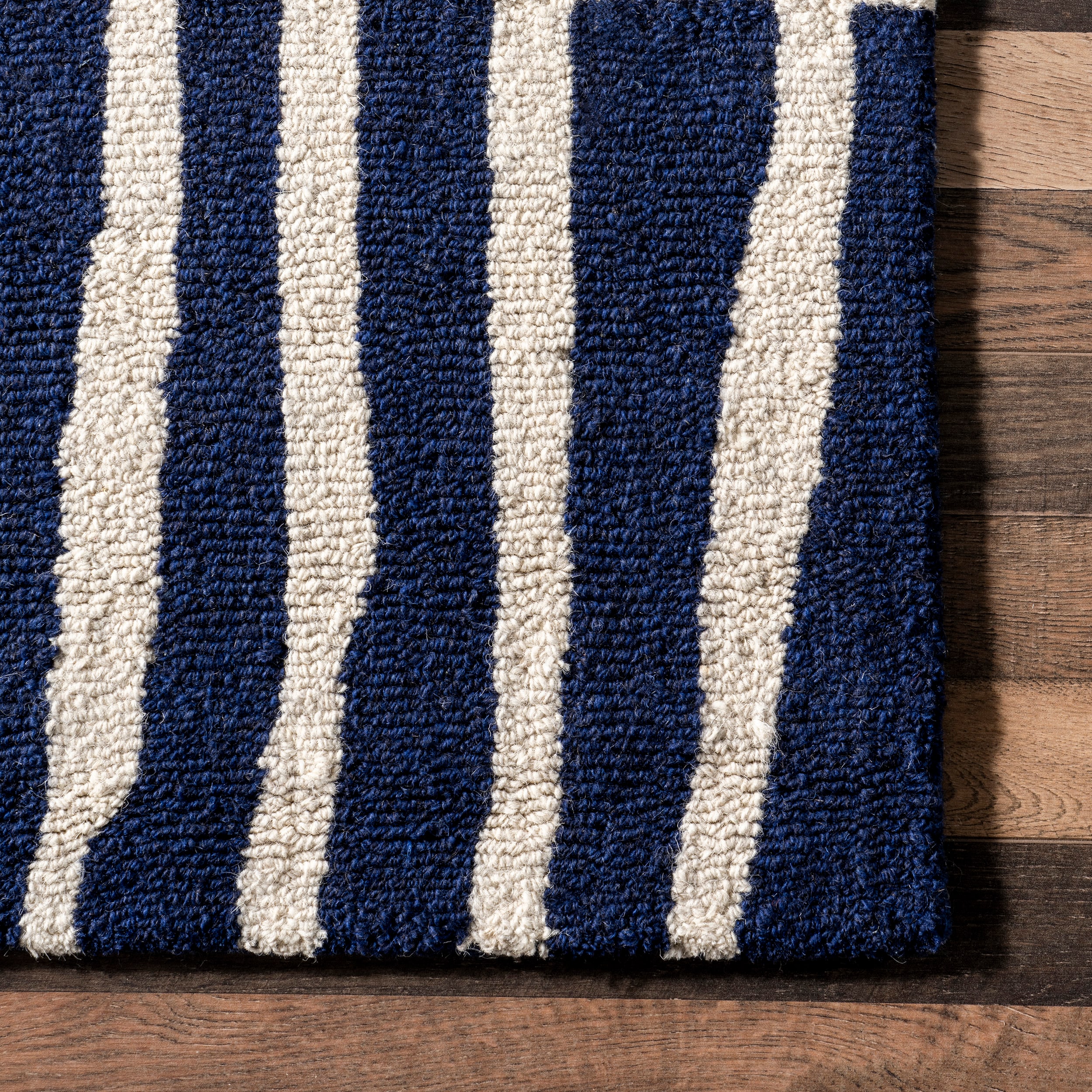 Navy and White Geometric Wool Tufted Runner Rug