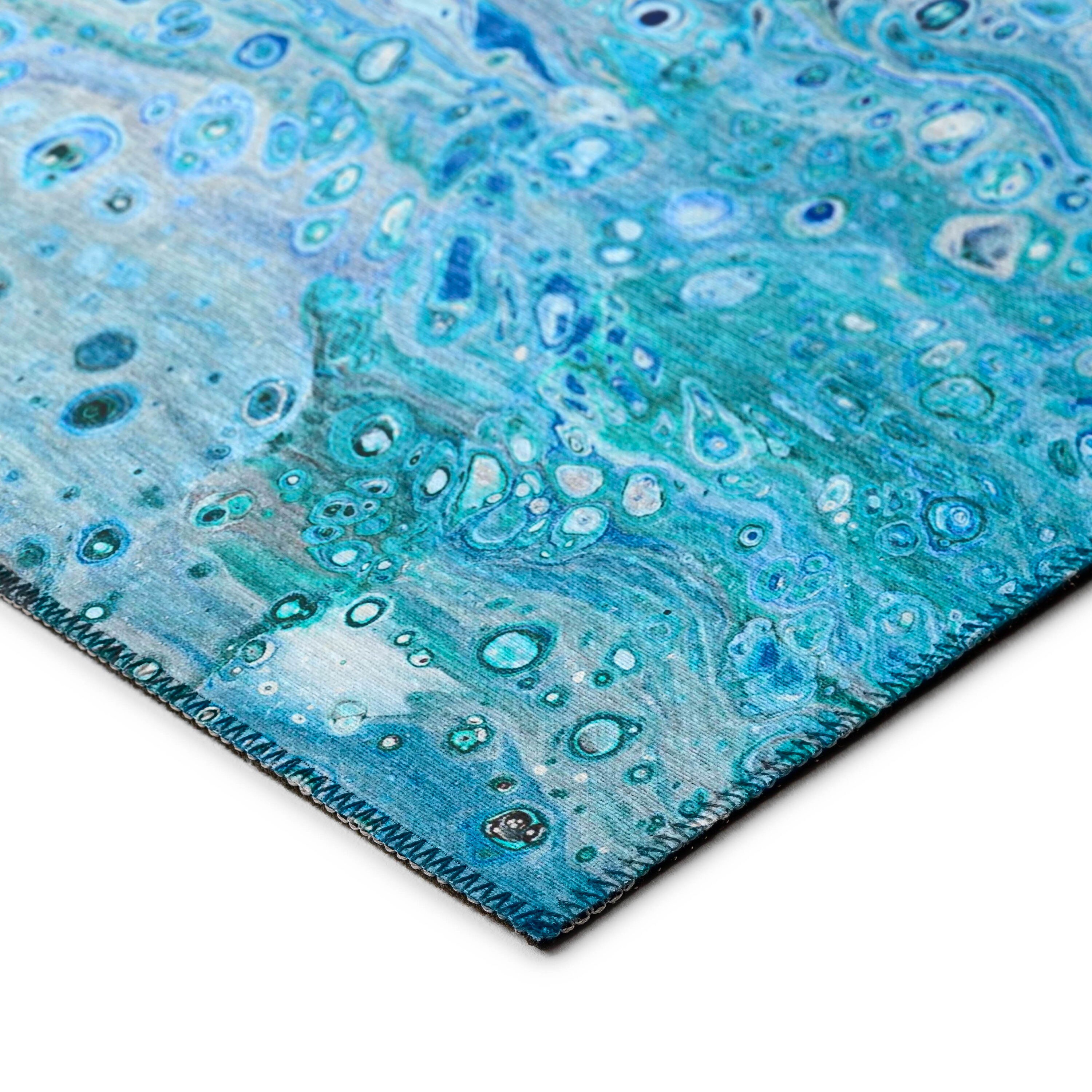 Karina Blue Abstract Chenille Non-Skid Accent Rug 1'8" x 2'6"