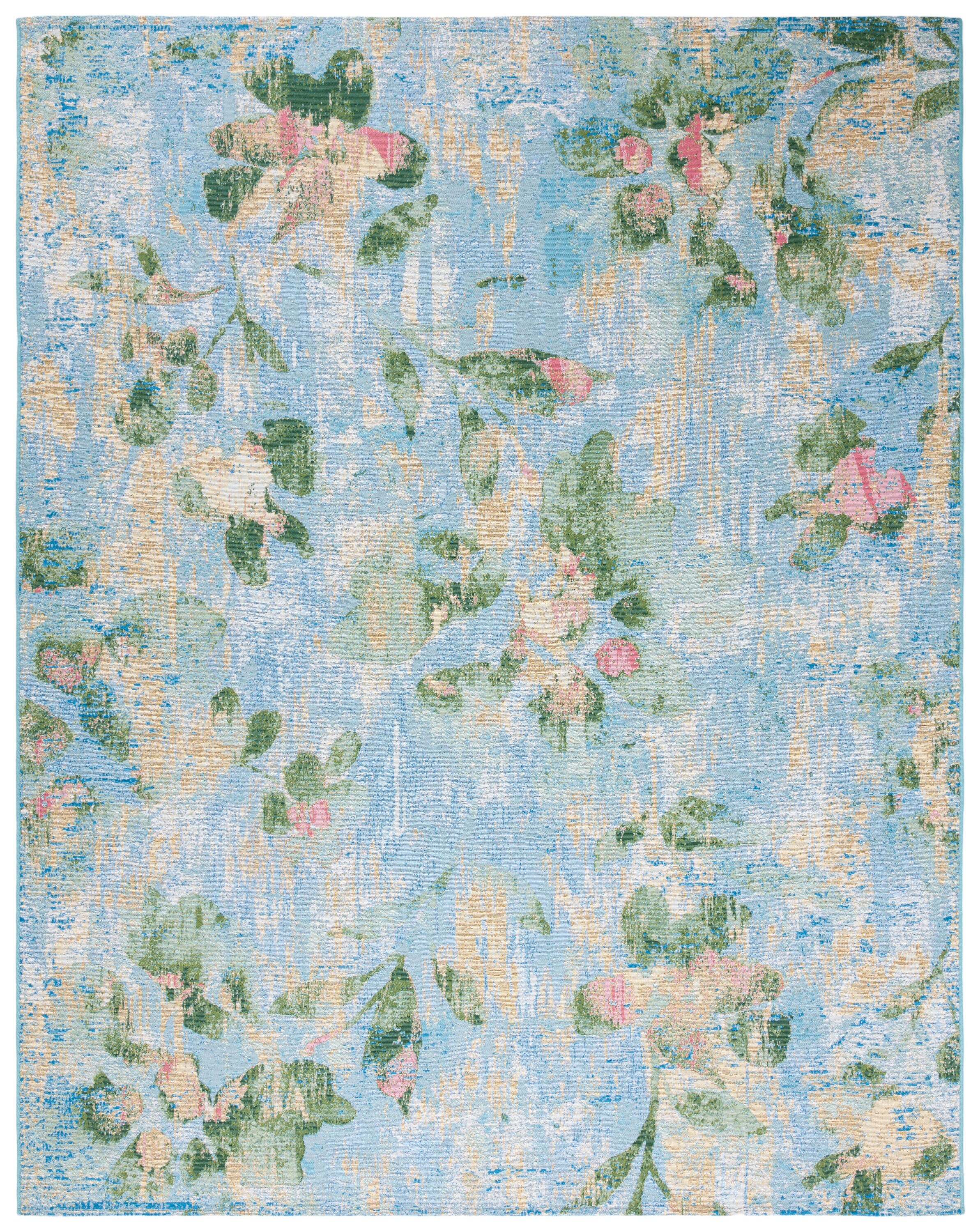 Lush Tropical Light Blue Floral 8' x 10' Synthetic Area Rug