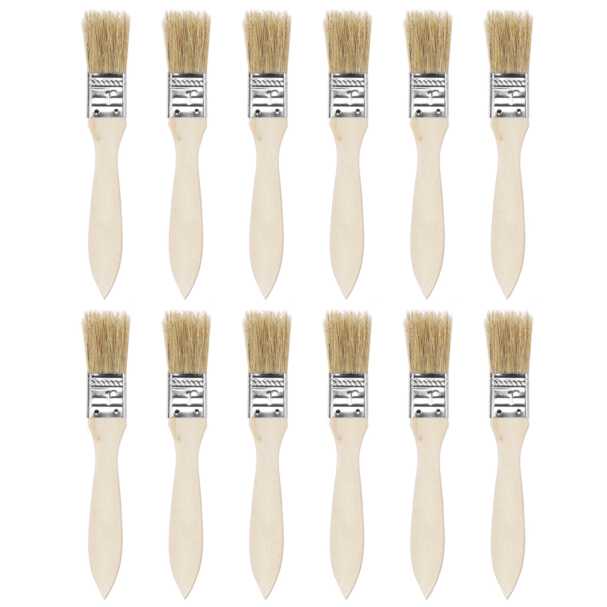 Unique Bargains 12pcs 1 Inch Paint Brush Natural Bristle Flat Edge with Wood Handle Wall Treatment Tool for Paint Varnishes Glues
