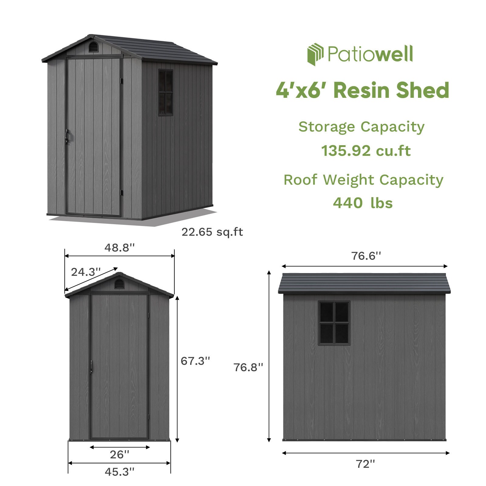 Patiowell WES-0383A-DGY Vinyl-Resin-Storage-Buildings - View #8