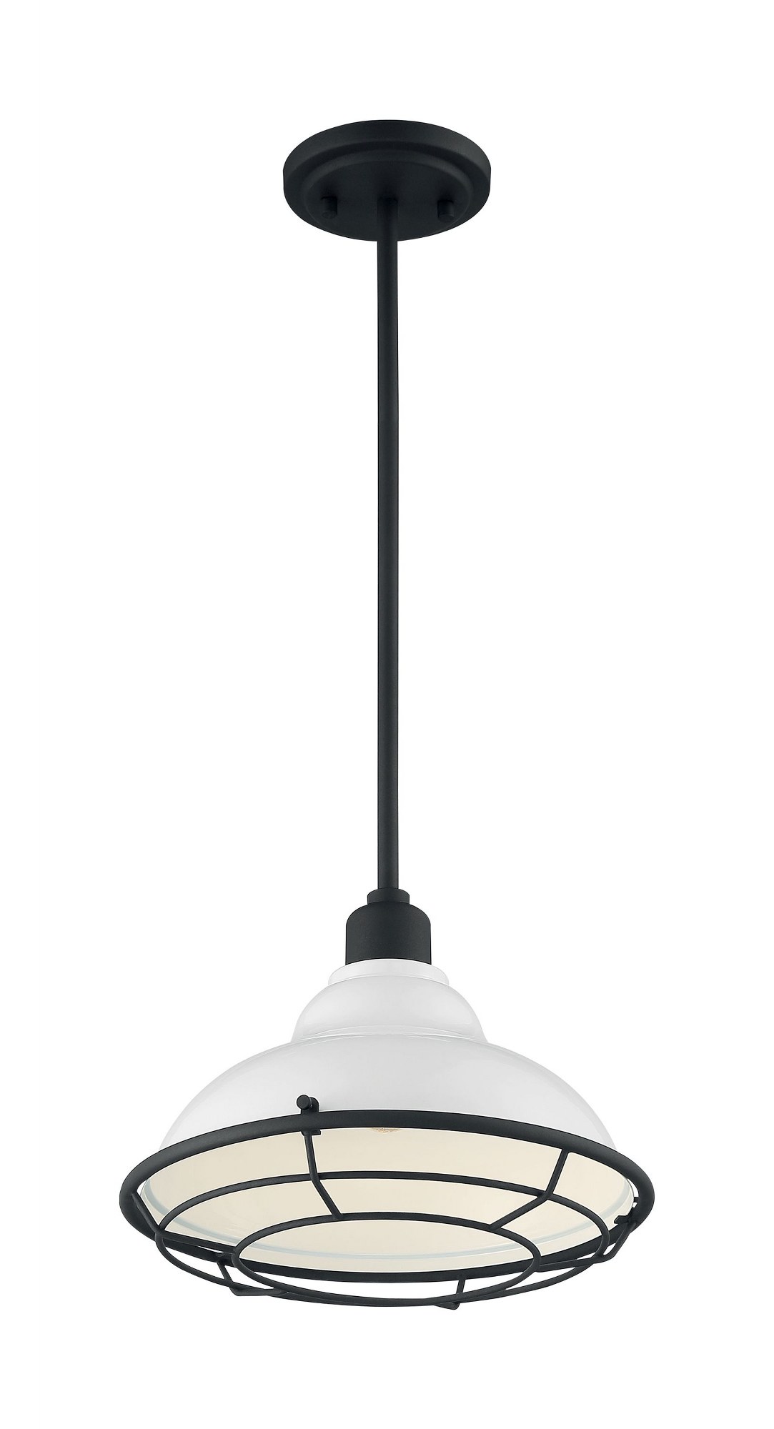 Nuvo Lighting Newbridge 1 - Light Gloss White/Black Contrastingfinishes Farmhouse Pendant Light