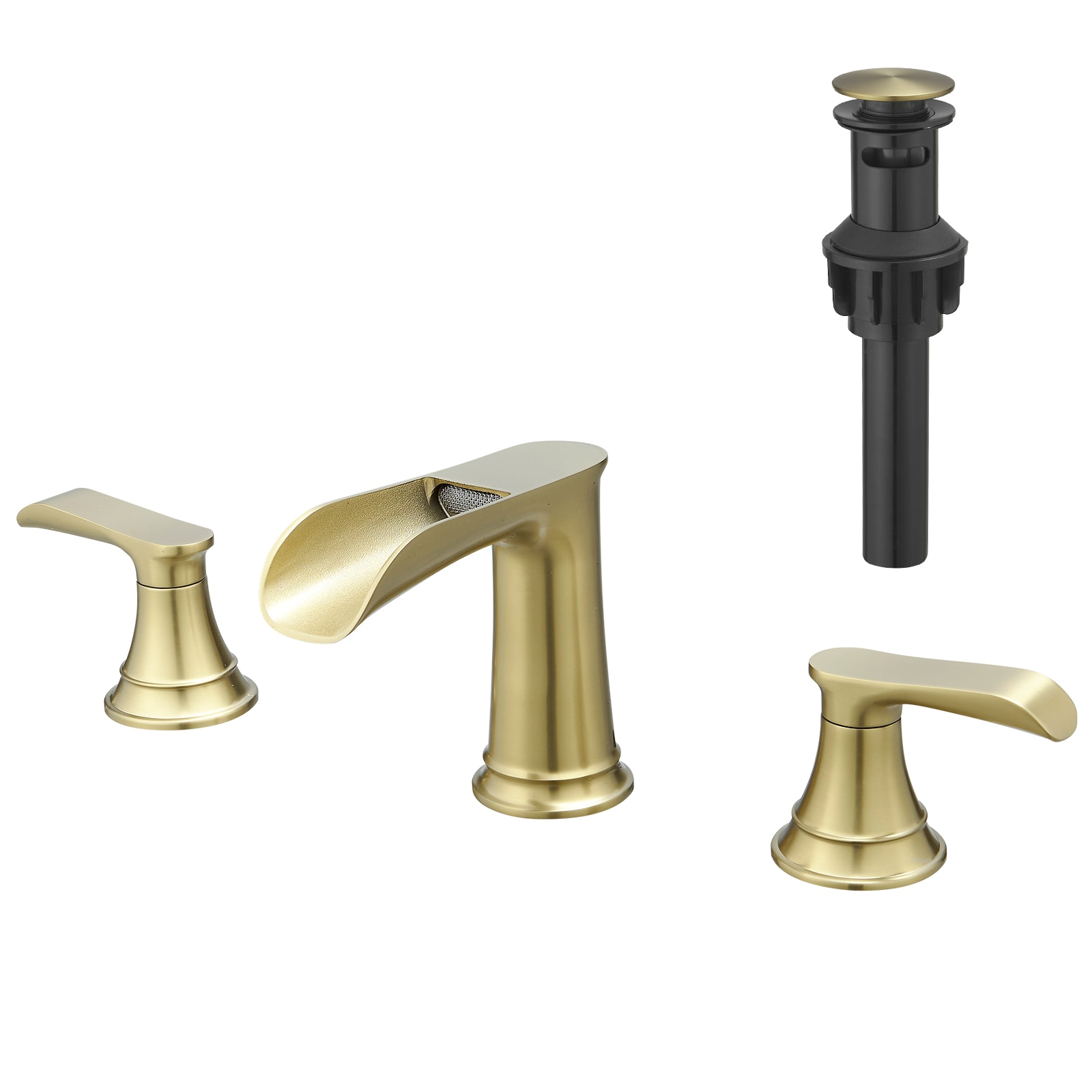 Tinyhomie - Bathroom Faucets for Sink 3 Hole Nickel Gold 8 inch Widespread Bathroom Sink Faucet w...