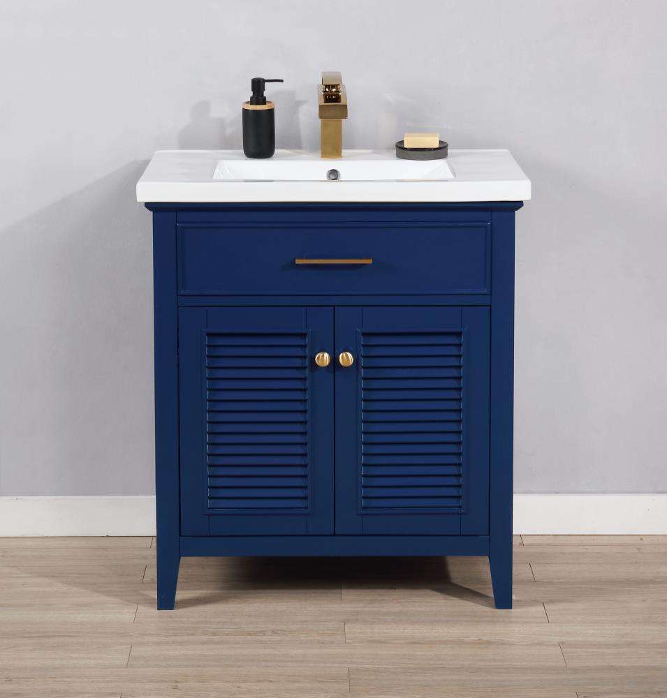 Design Element Cameron 30-in Blue Single Sink Bathroom Vanity with ...