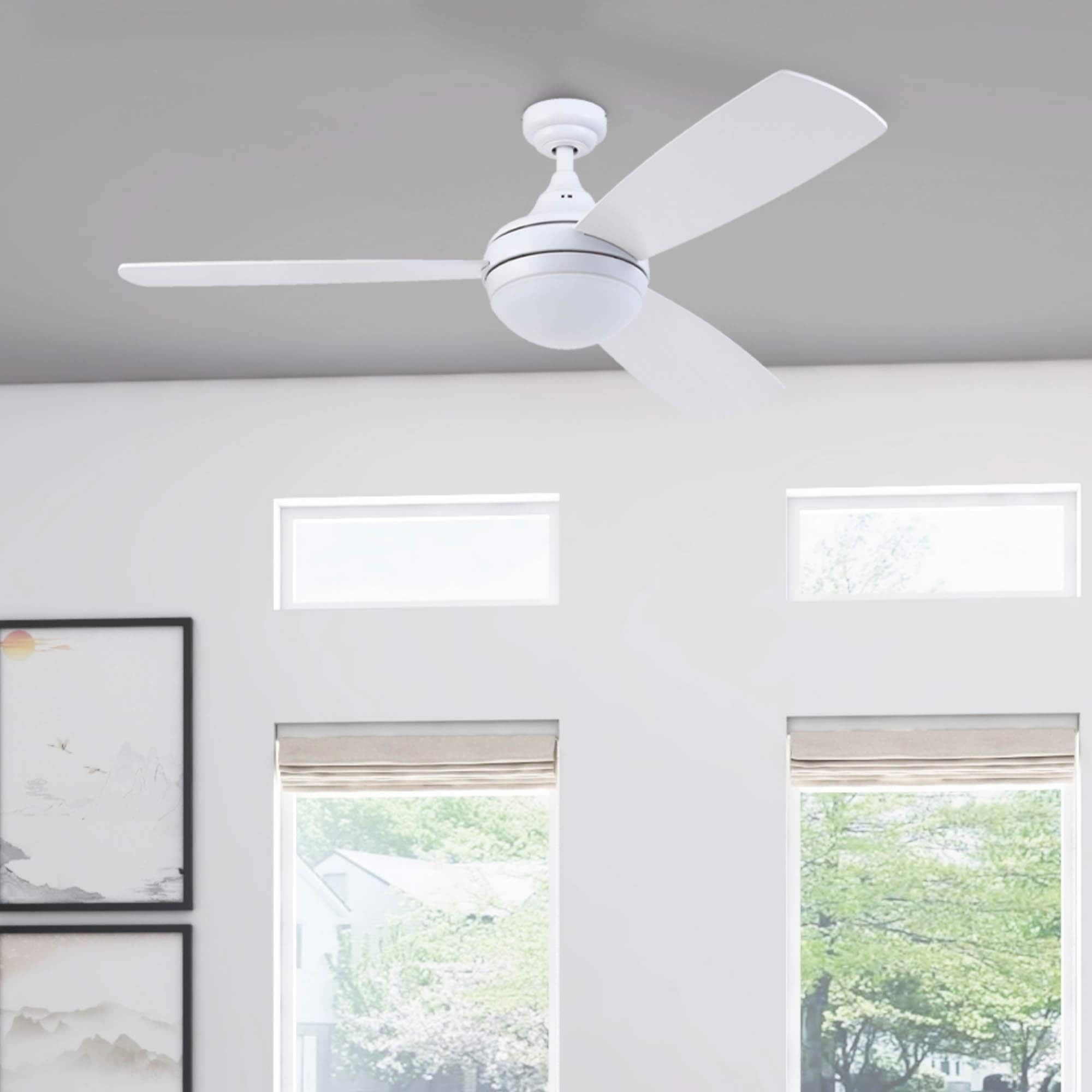 Prominence Home 80034-26 Kolleen 52-in Downrod or Flush Mount White with White/Beech Blades Ceiling Fan With Light and Remote ( 3 -Blade )
