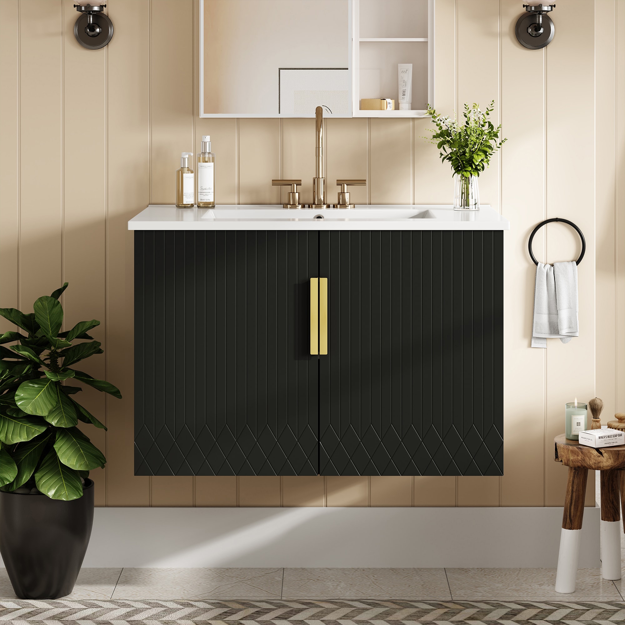 AAZJ Bathroom Vanities with Top 30-in Black Undermount Single Sink Bathroom Vanity with White Ceramic Top