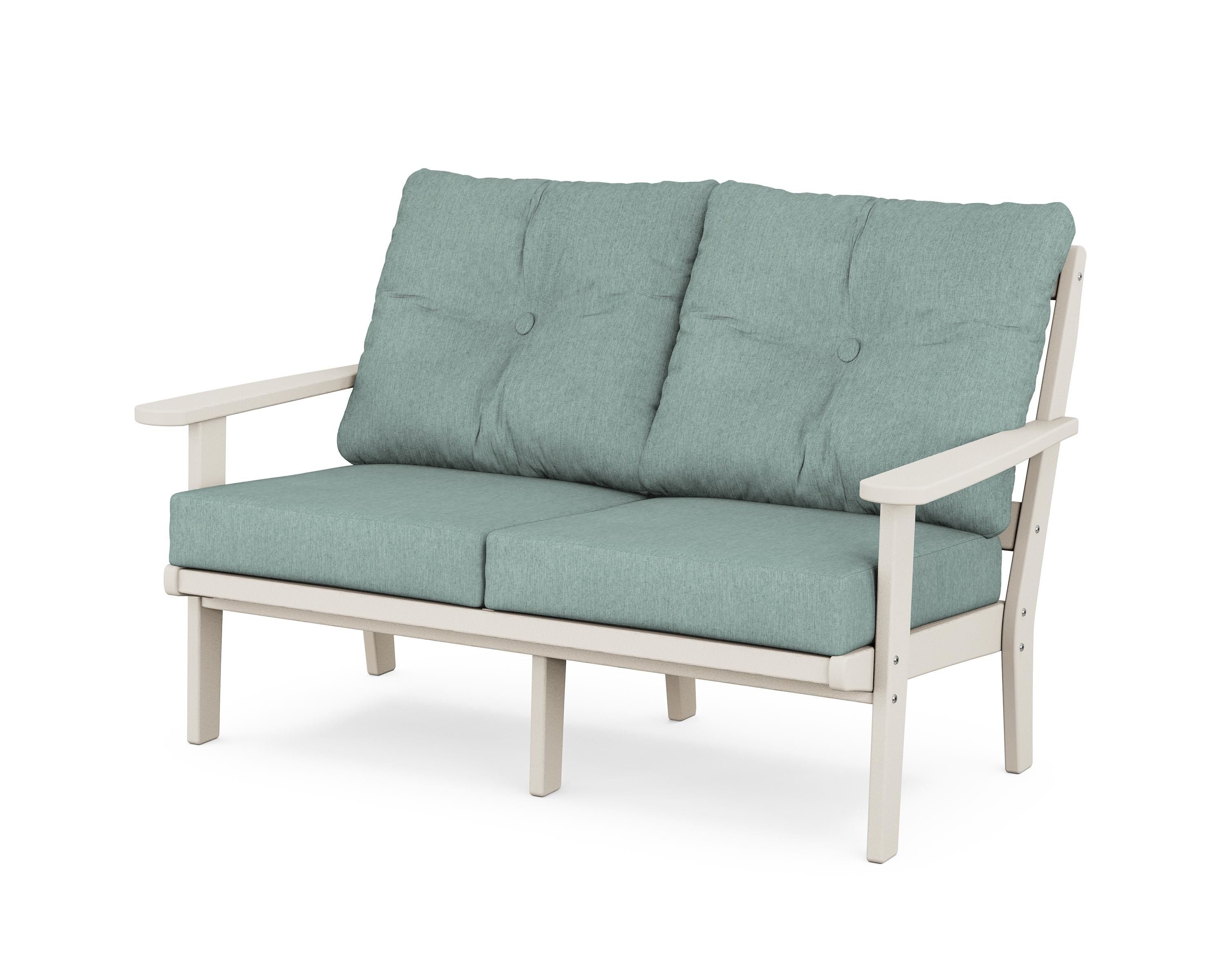 POLYWOOD 4442-SA161130 Mission Outdoor Loveseat with Green Cushions and HDPE Frame