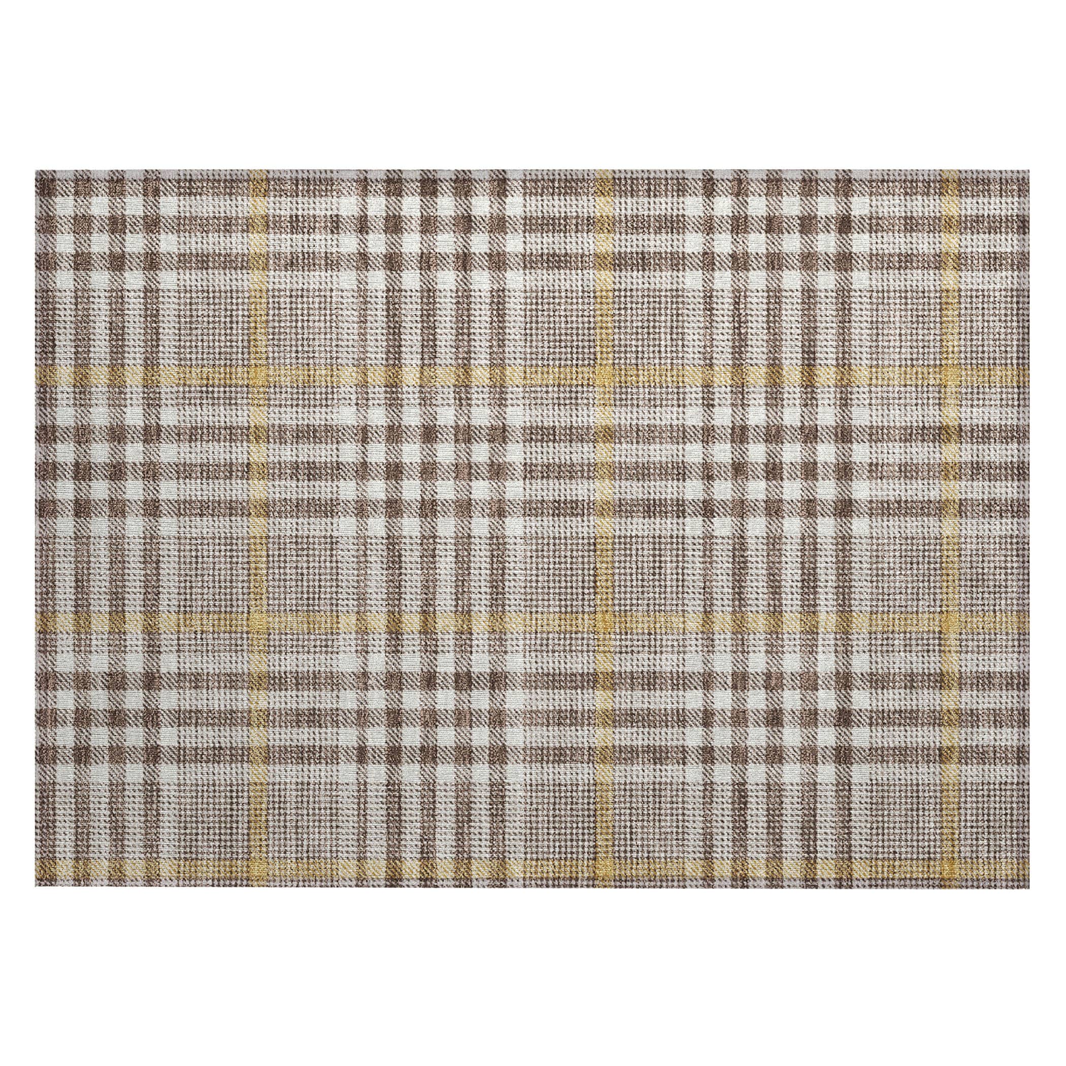 Brown Plaid Synthetic Washable Rectangular Area Rug 30" x 20"