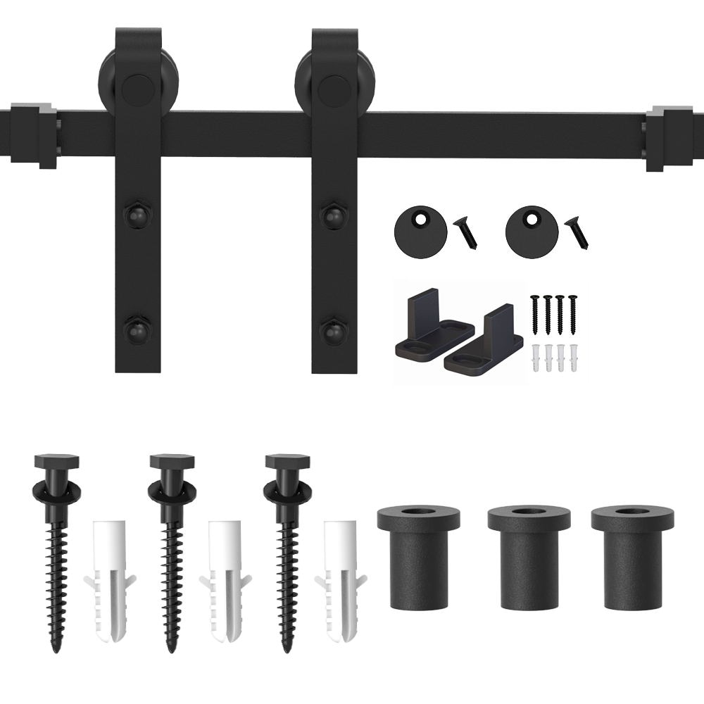Matte Black Steel Sliding Barn Door Hardware Kit