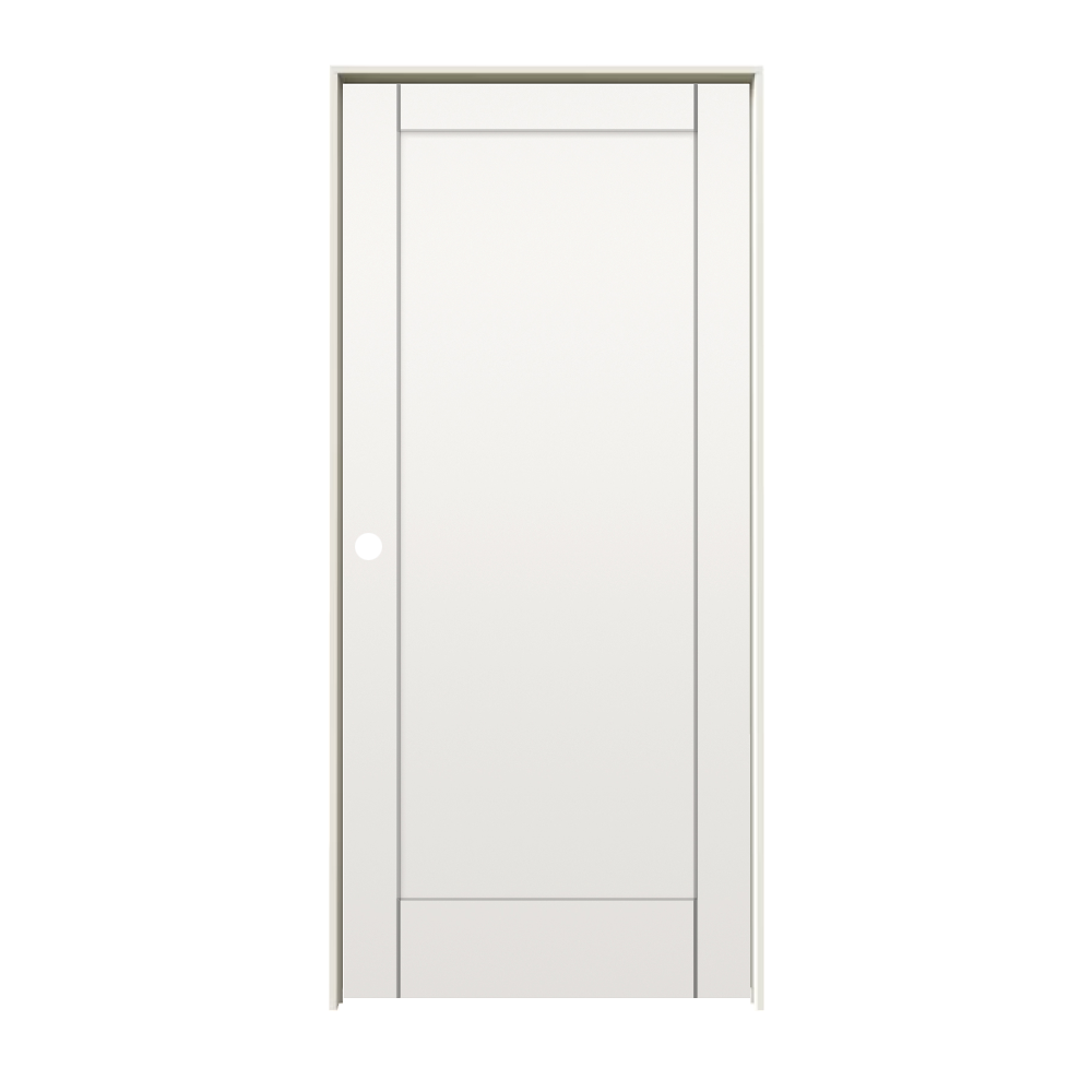 RELIABILT 10127594 32-in x 80-in primed Solid core 1-panel Right hand Smooth Unfinished MDF Flat Jamb Single Prehung Interior Door