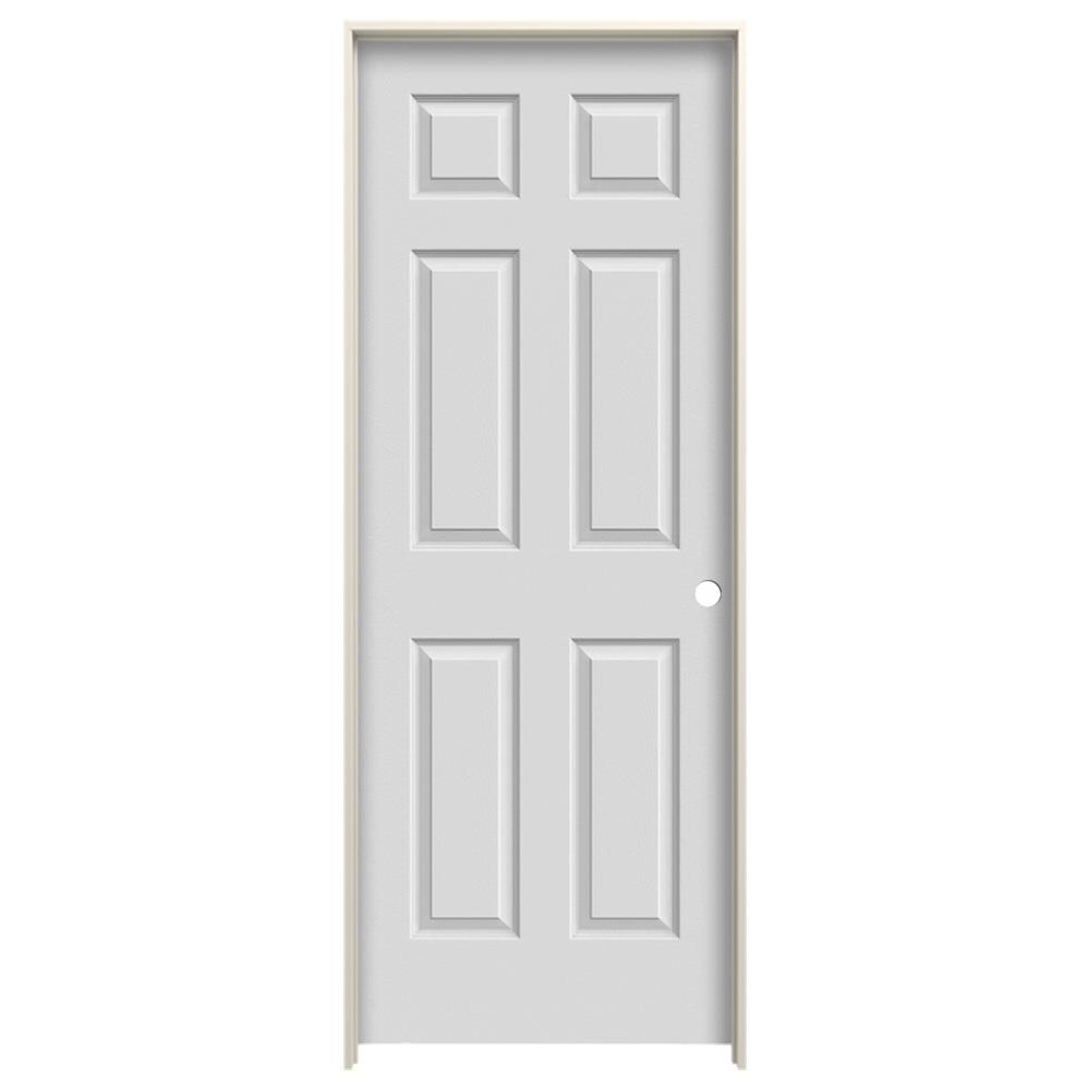 JELD-WEN LOWOLJW225400092 24-in x 80-in Fog Solid Core 6-panel Left Hand Textured Prefinished Molded Composite Flat Jamb Single Prehung Interior Door