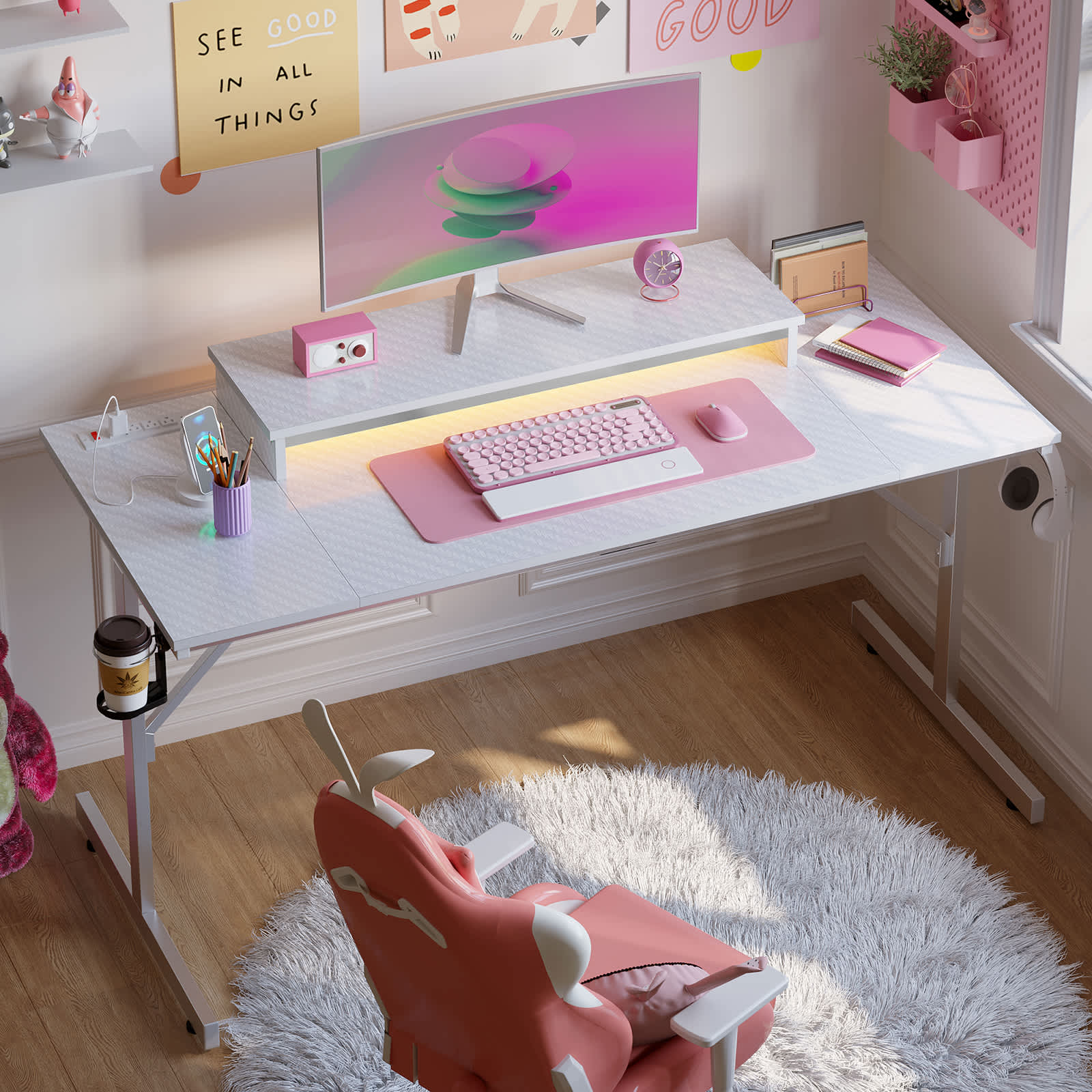 Bestier LOW-H103913SUS-WDCF 52-in W White Computer Desk with Power Outlets and USB Charging Ports