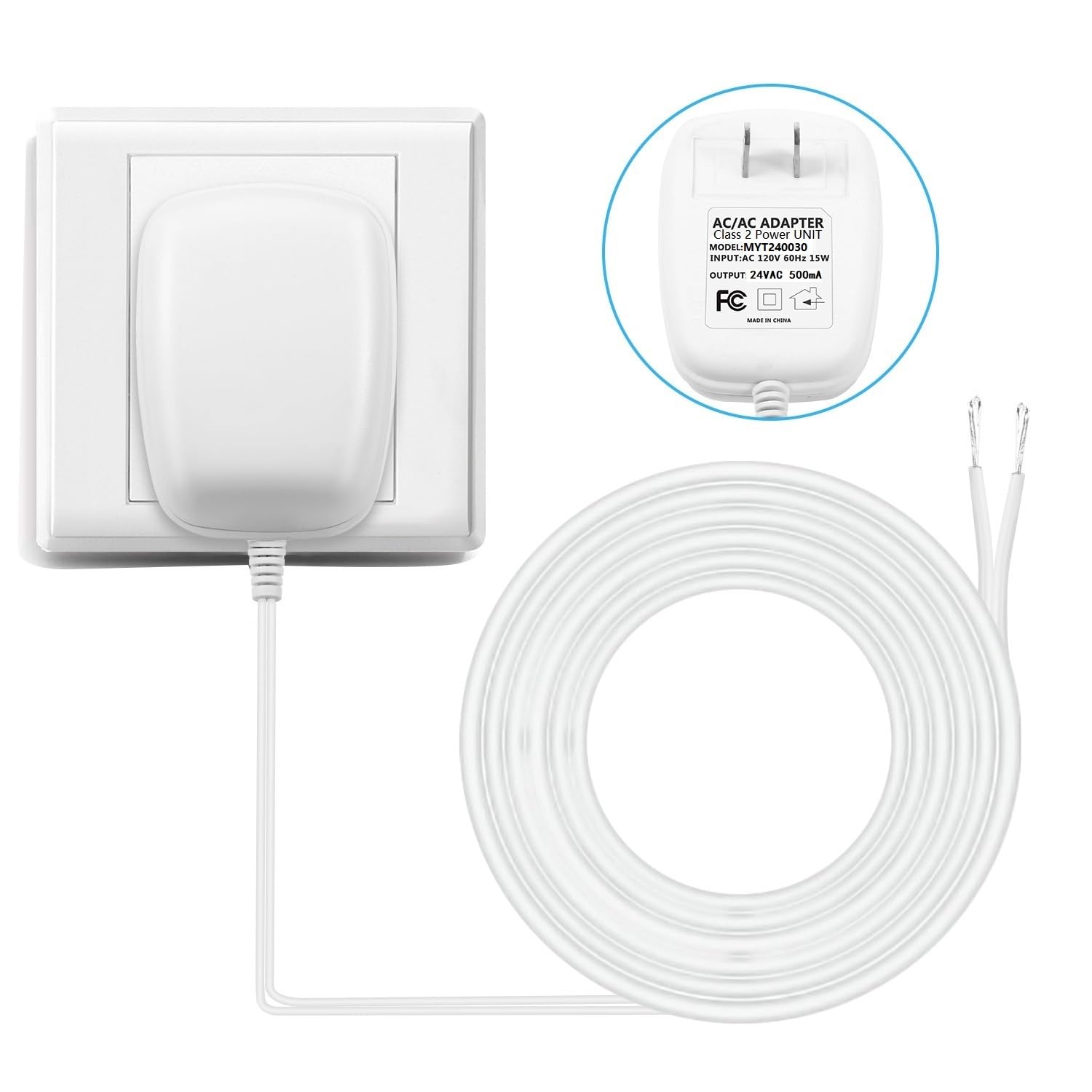 Afoxsos 24 Volt Transformer C Wire Adapter Compatible with All Versions of Ring Doorbell and Thermostat with 196in Cable #LAF0821F351