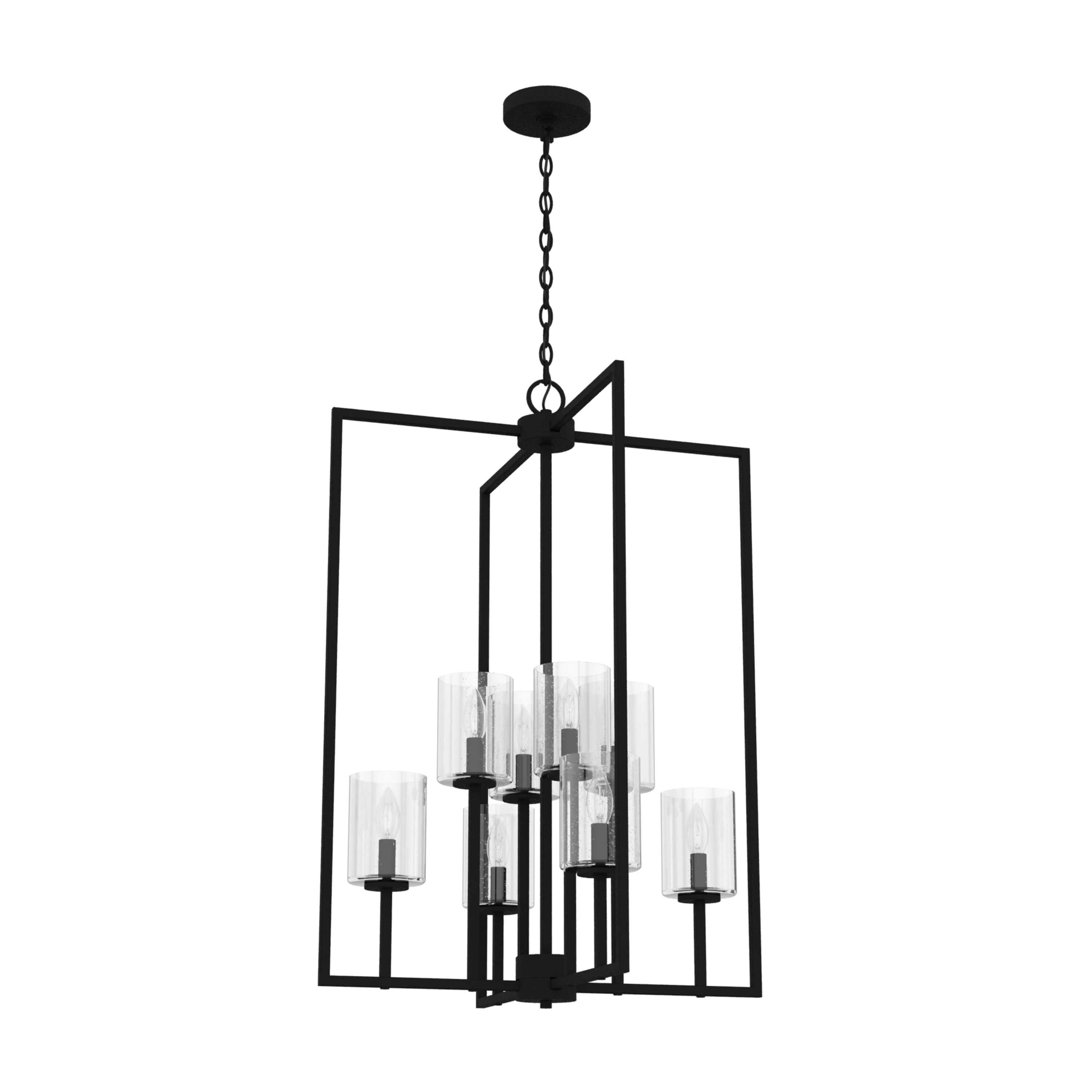 Hunter Kerrison 8-Light Natural Iron Traditional Seeded Glass Square LED Large Hanging Pendant Light