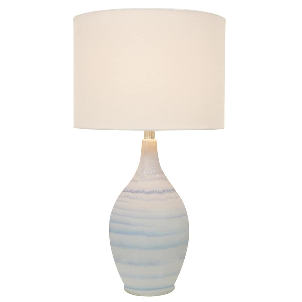  TD-TCBY-F-BLUE 21.7-in Modern Blue and White Stripe Ceramic Table Lamp with White Fabric Shade
