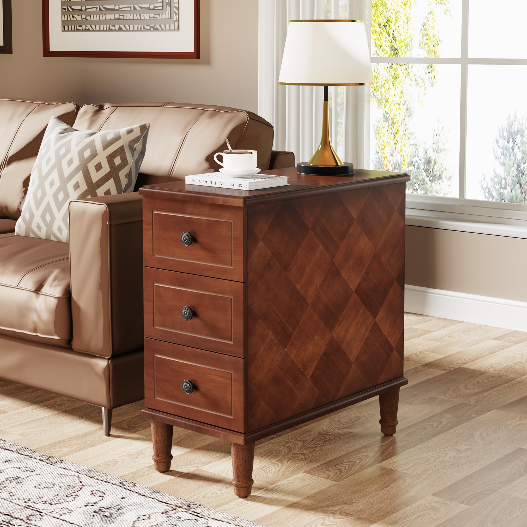 Tribesigns LWFD-JW0668 Solid Wood End table No Assembly Required 23.6-in W x 25.6-in H Walnut Wood Rectangular Modern End Table with Storage