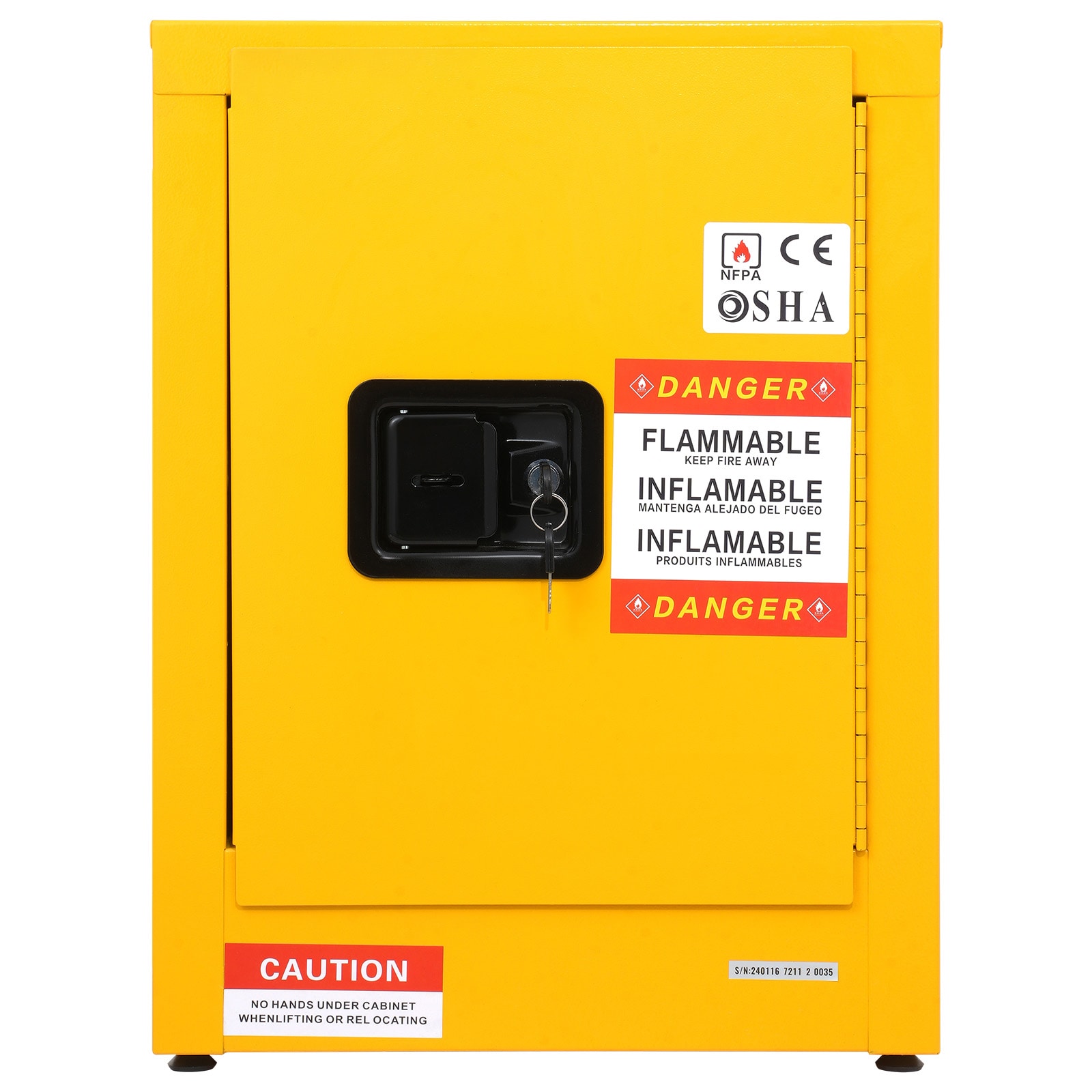GIVIMO 12-gal Flammable Safety Cabinet Cold-Rolled Steel Flammable Liquid Storage Cabinet 16.9-in x 16.9-in x 22-in with Adjustable Shelf and 3-Point Lock Yellow