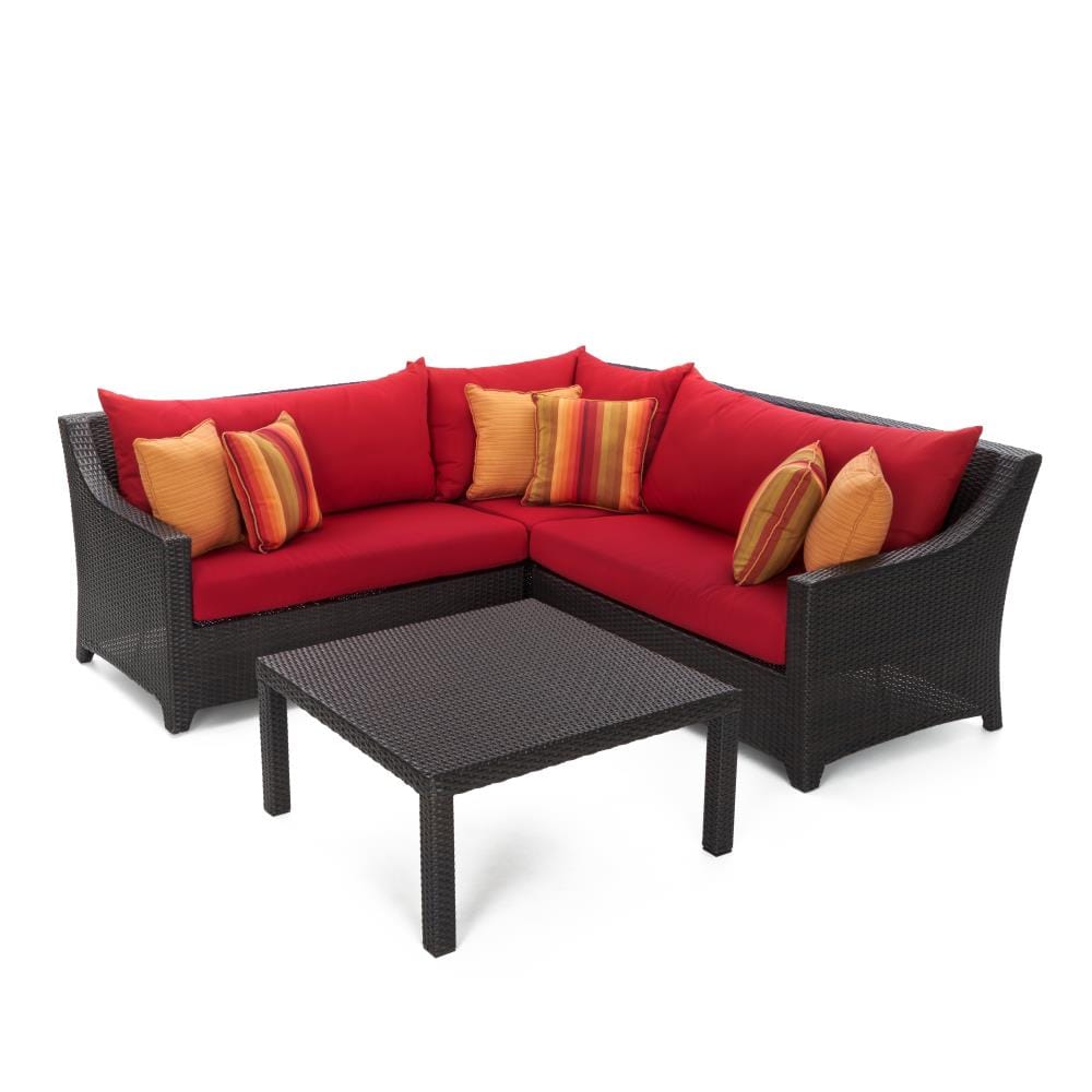 RST Brands OP-PESS4-SUN-K Deco 4-Piece Wicker Patio Sofa Conversation Set with Red Sunbrella Cushions