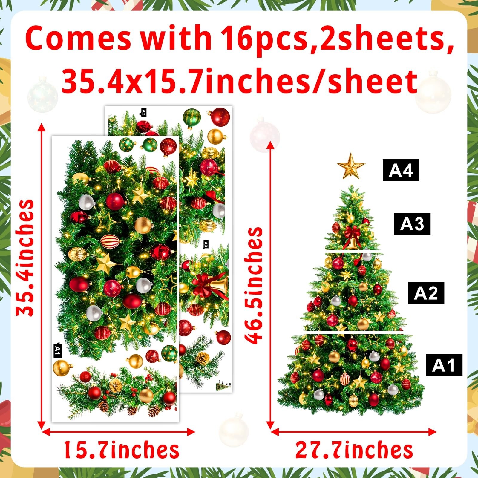 LAIFUCAM Large Christmas Tree Wall Decals Peel and Stick Set Removable ...