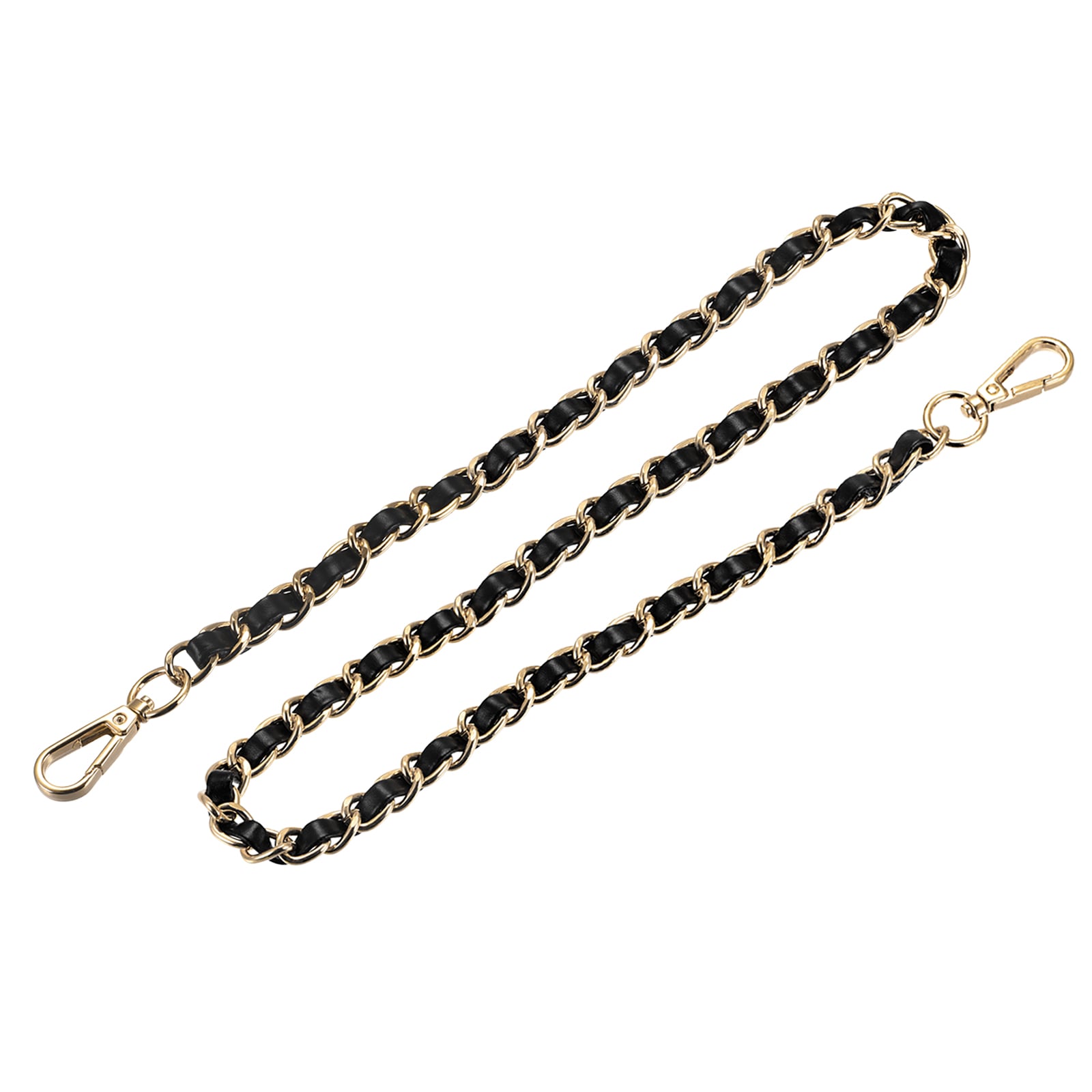 Unique Bargains Purse Chain Strap 32-Inch Leather Iron Flat Chain Strap Handbag Chains Purse Straps Replacement Strap Black + Gold Tone #S26040900UX5302