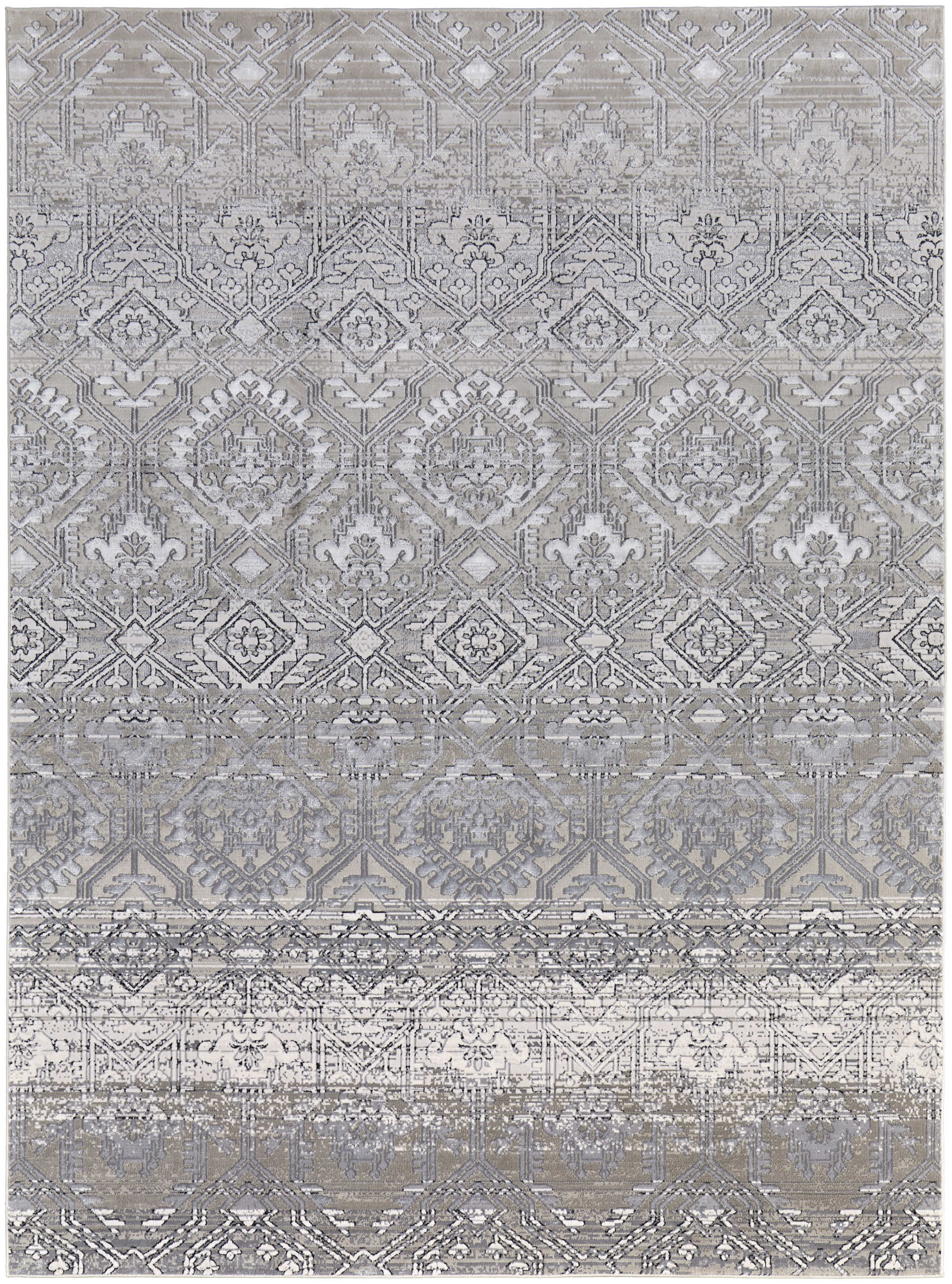 Room Envy MCKR39LGSLVIVYE10 5 x 8 (ft) Loomed Polyester Ivory/Silver/Black Rectangular Indoor Distressed/Overdyed Area rug