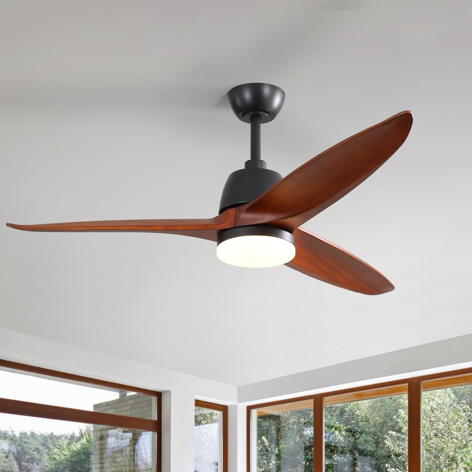 Sofucor LS-56K001-BK-HTM-60W 56-in Color-Changing Integrated LED Black with wood Blades Ceiling Fan With Light and Remote ( 3 -Blade )