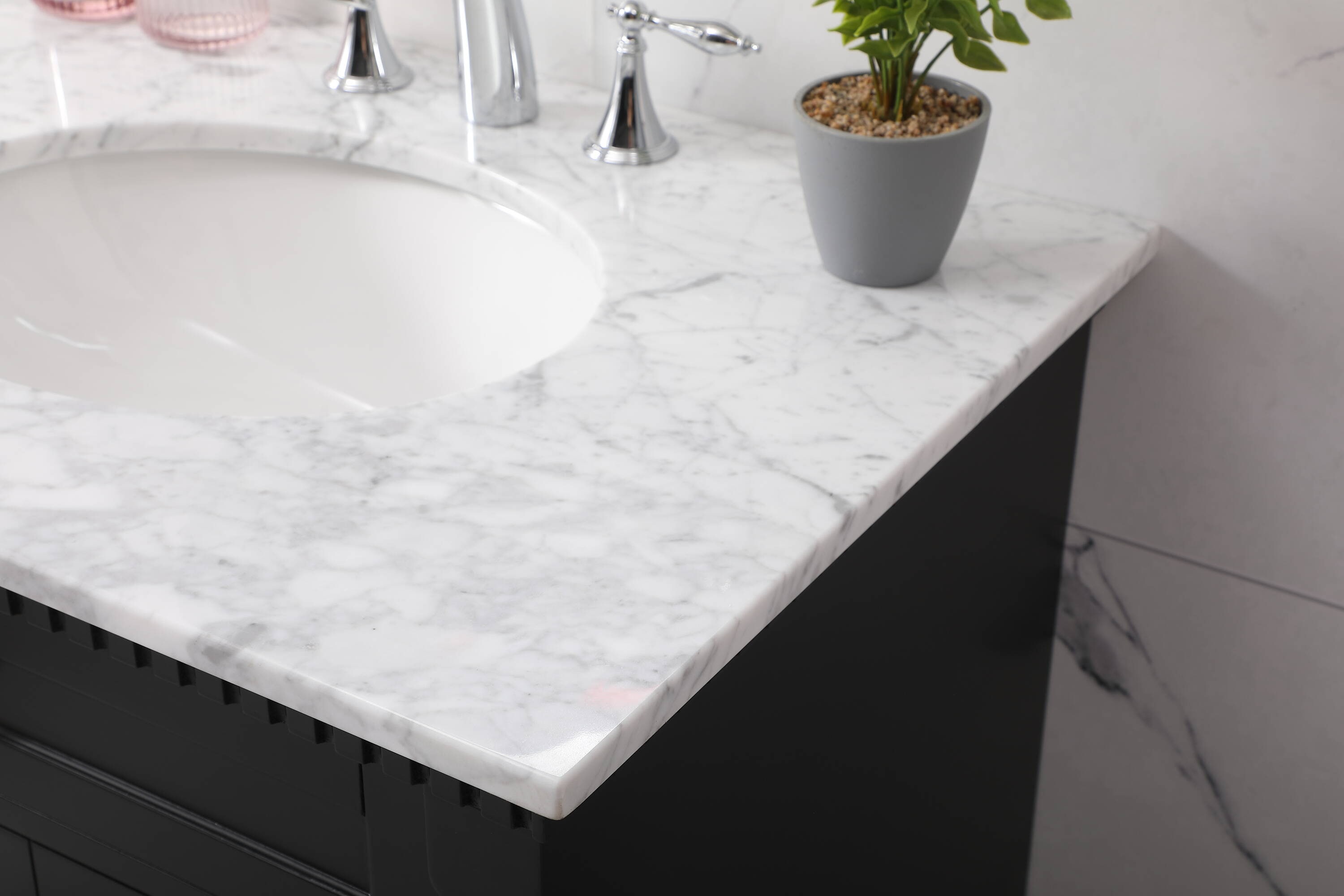 Clarence 30" Black Solid Wood and Metal Bathroom Vanity with Marble Top