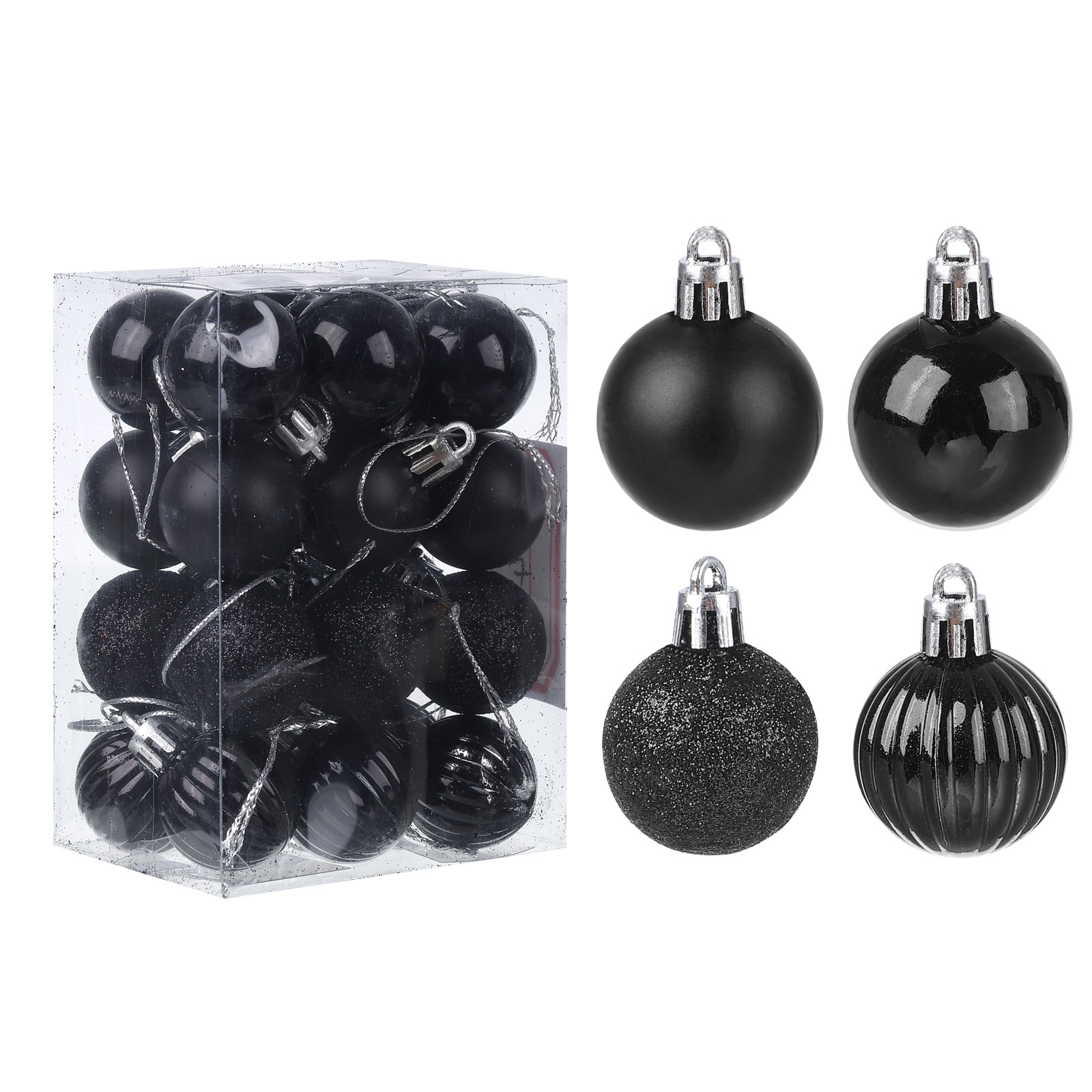 Unique Bargains - 24Pcs Black 1.18 Inch Christmas Balls Ornaments Shatterproof Ornaments Hanging ...
