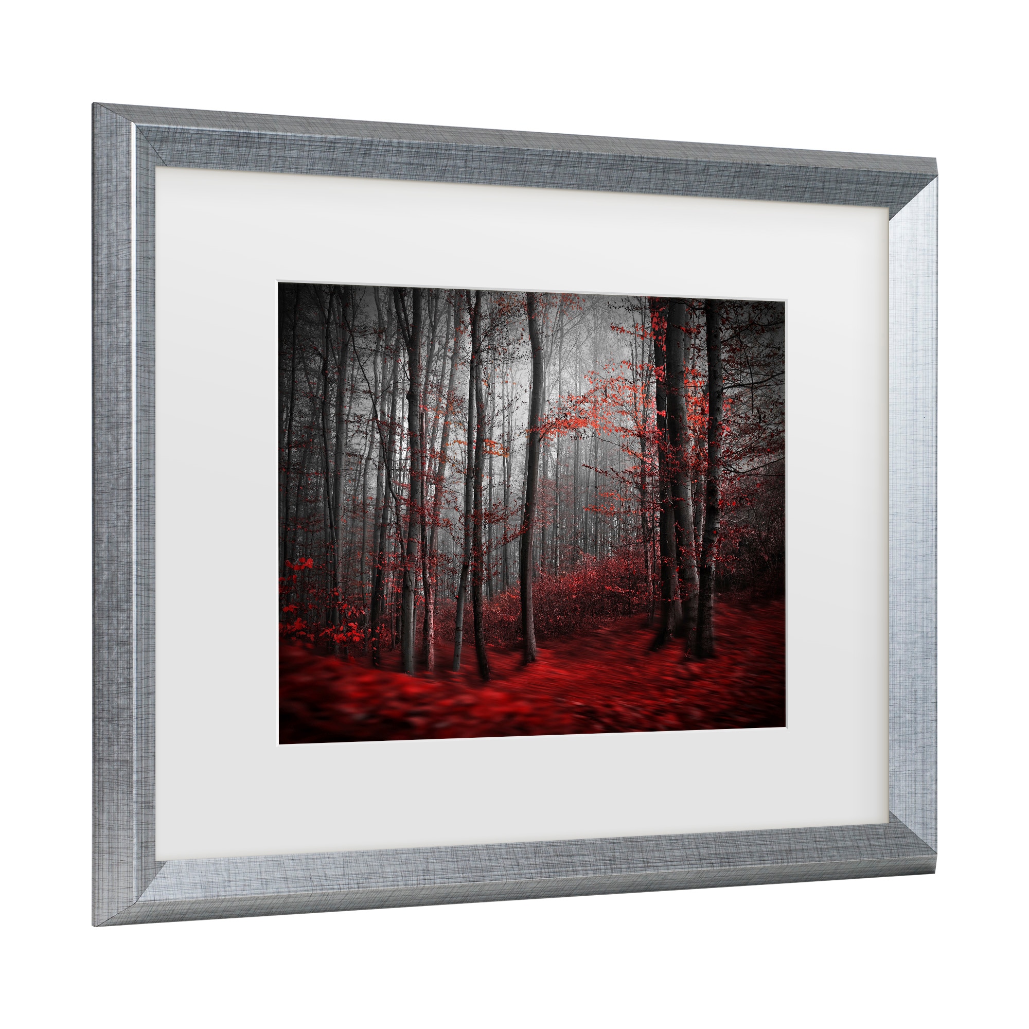 Silver Framed Red Forest Canvas Print for Kids' Nursery