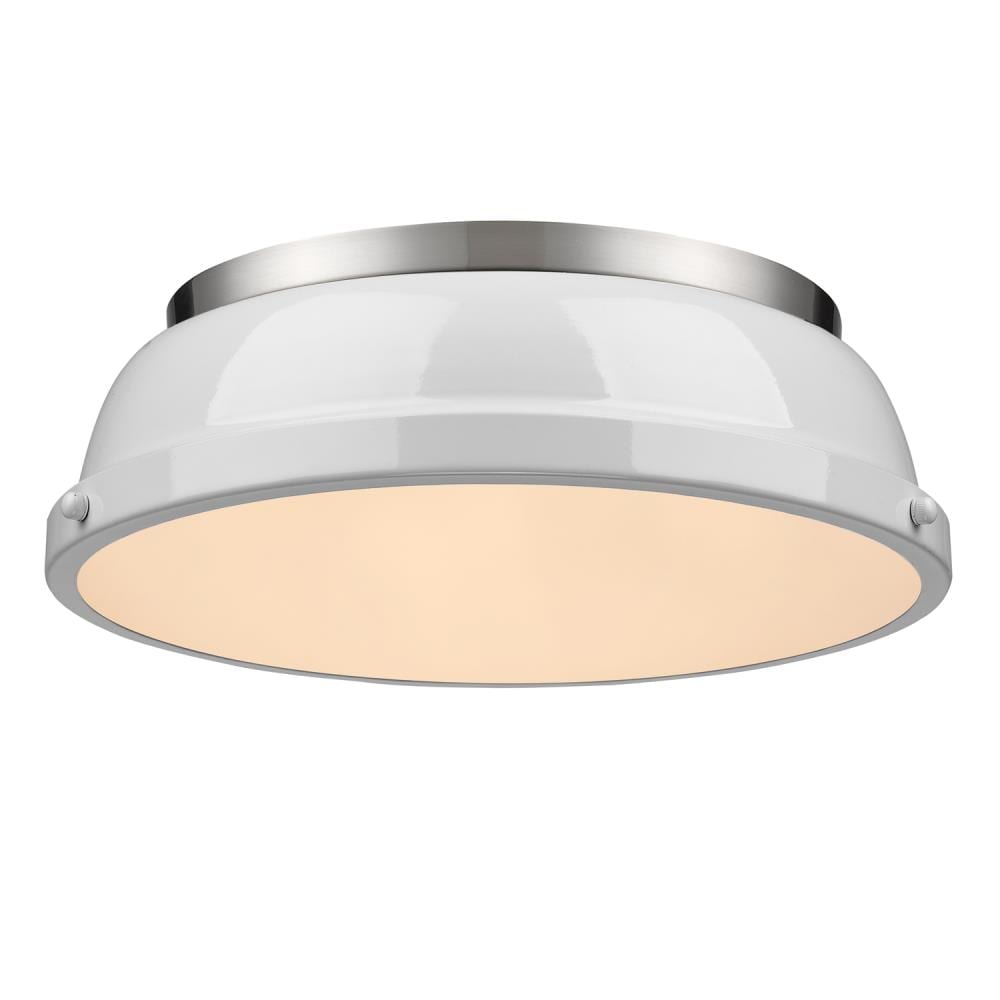 Golden Lighting 3602-14 PW-WH Duncan 2 -Light 14-in Satin Pewter Flush Mount Light
