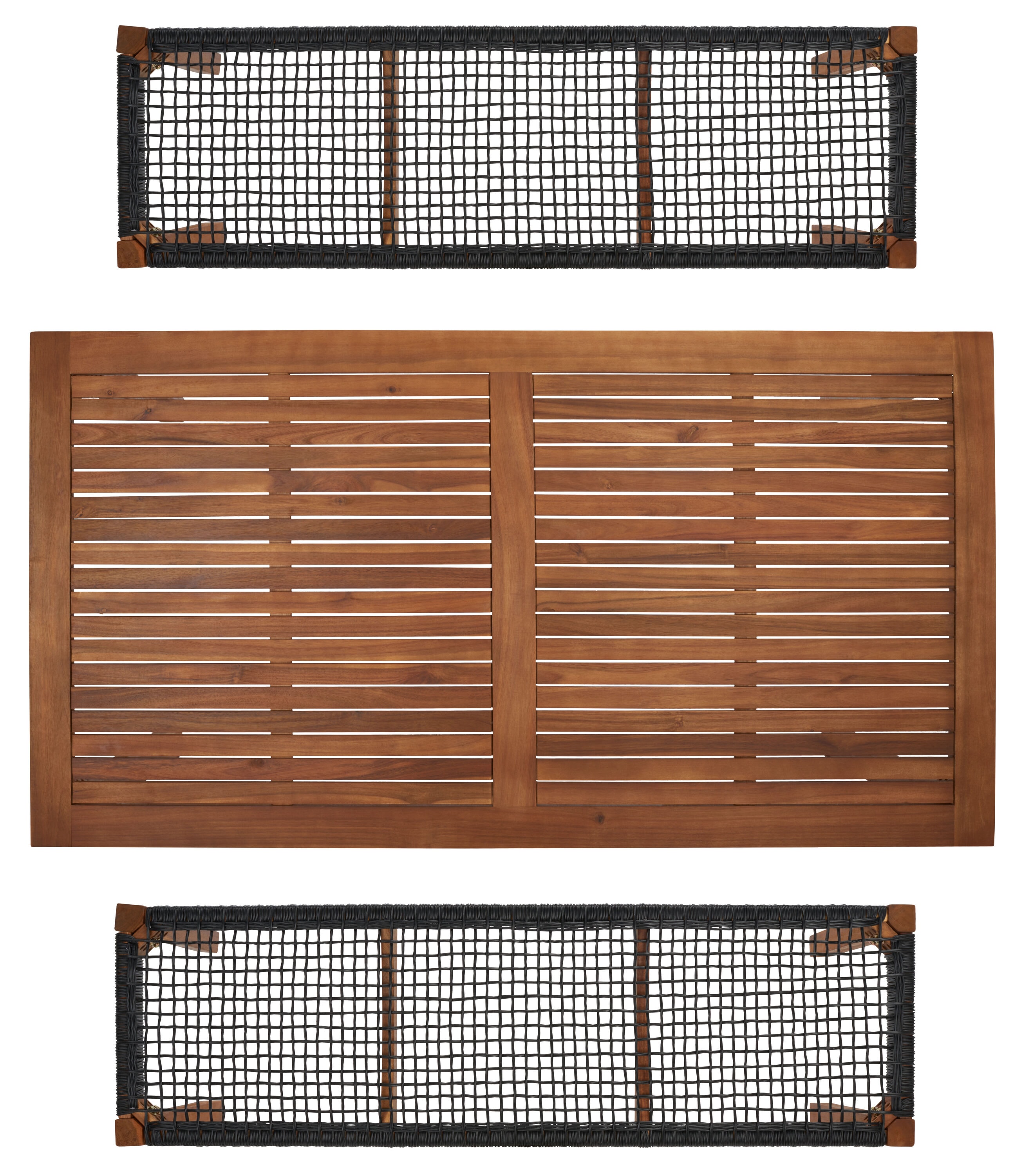 Natural Acacia and Black Woven Rattan 4-Person Patio Dining Set