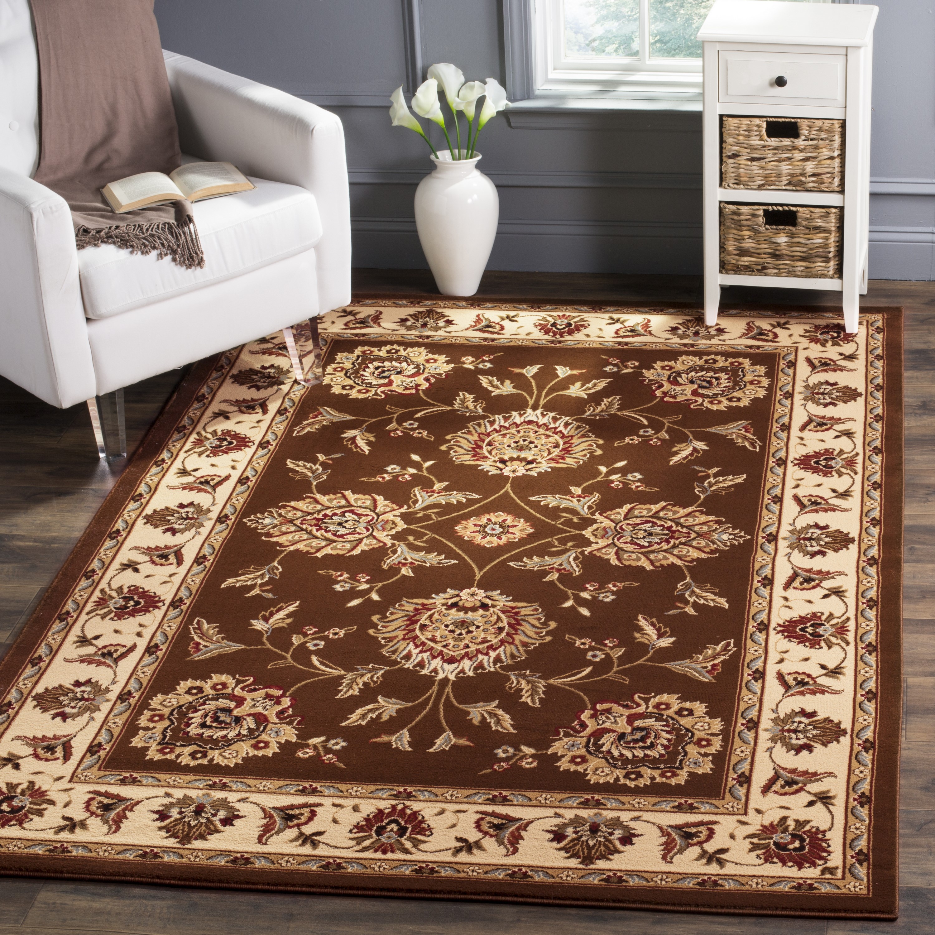 Safavieh LNH555-2512-9 Lyndhurst Sultanabad 9 x 12 (ft) Loomed Polypropylene Brown/Ivory Rectangular Indoor Floral/Botanical Oriental Area rug
