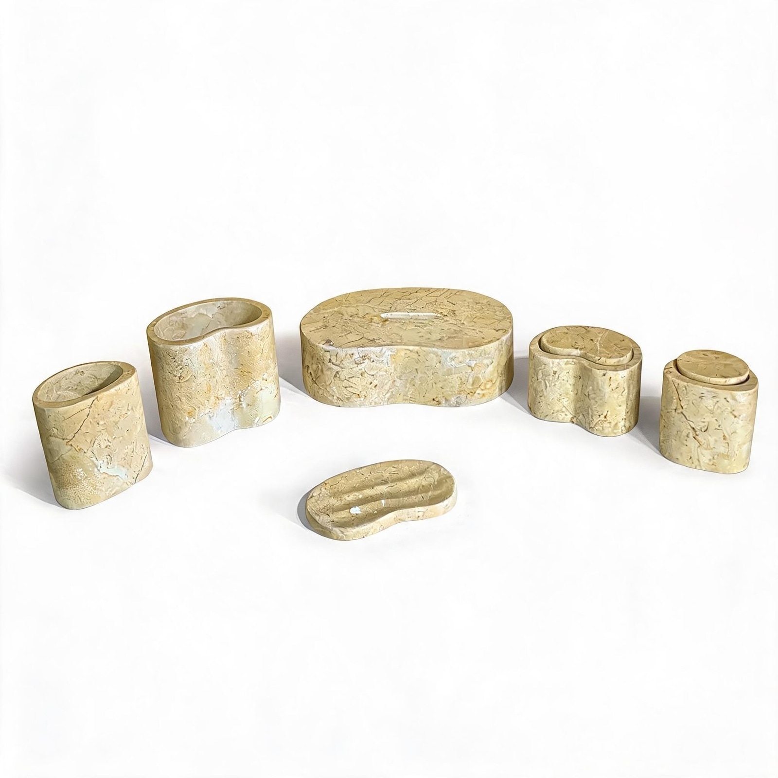 LIVACA Gold Beige Natural Marble Honed Finished 6-Piece Bathroom Vanity Set with Luxury Bathroom Accessories