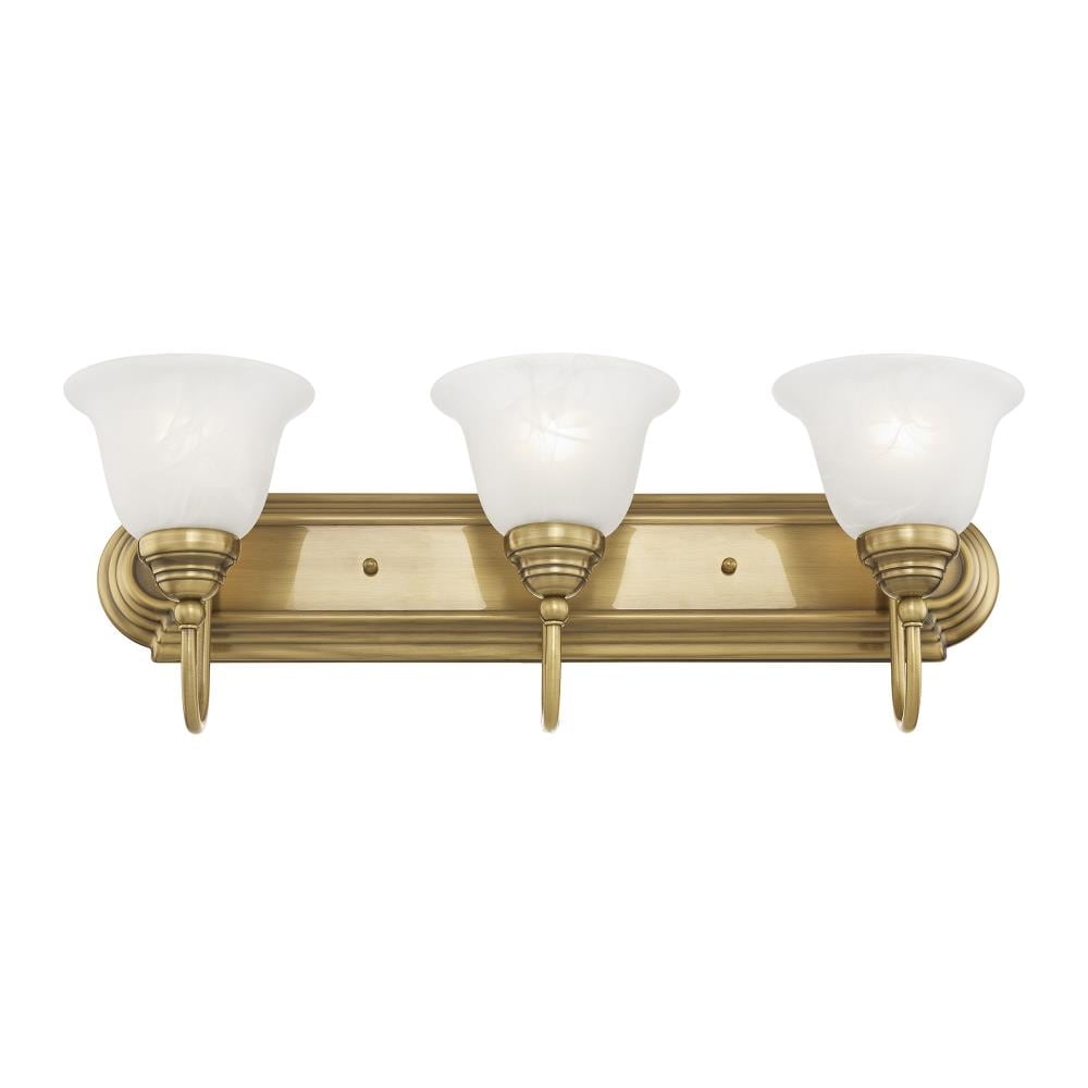 Belmont Antique Brass 3-Light Vanity with White Alabaster Glass