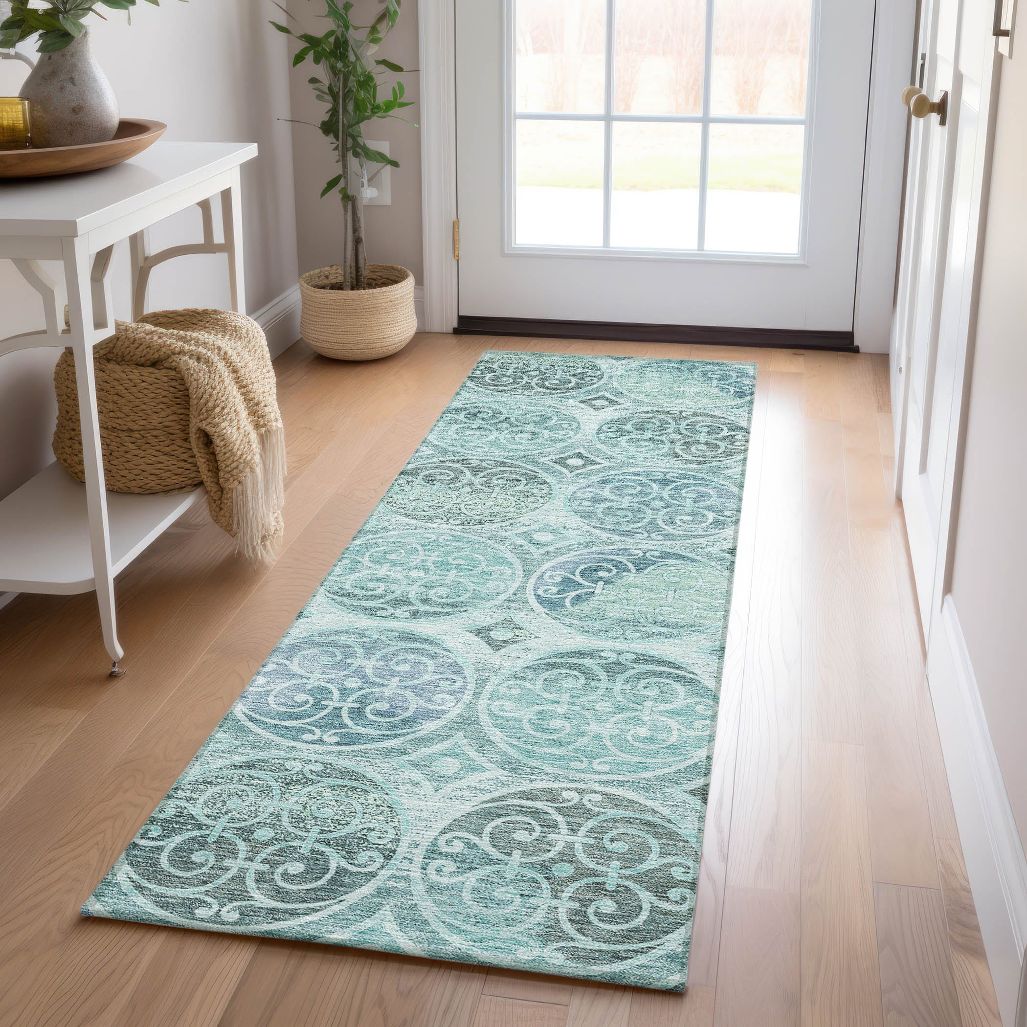 Addison Rugs ACN738TE2X8 Chantille ACN738TE 2 x 7 (ft) Polyester Teal Rectangular Indoor/Outdoor Geometric Machine washable Area rug
